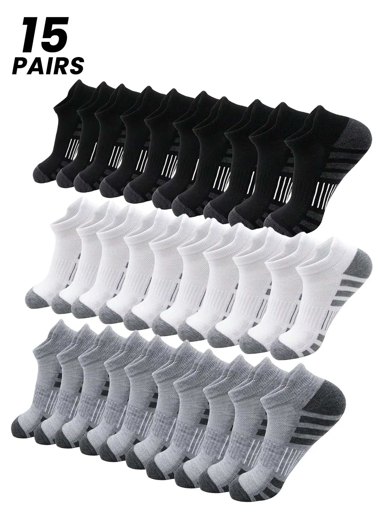 15/30 Pairs Men's Striped Ankle Socks, Sporty Comfortable Breathable Socks for Everyday Wear, Men's Sock Sets, Multi-Pair Sock Packs for Spring, All Season Socks