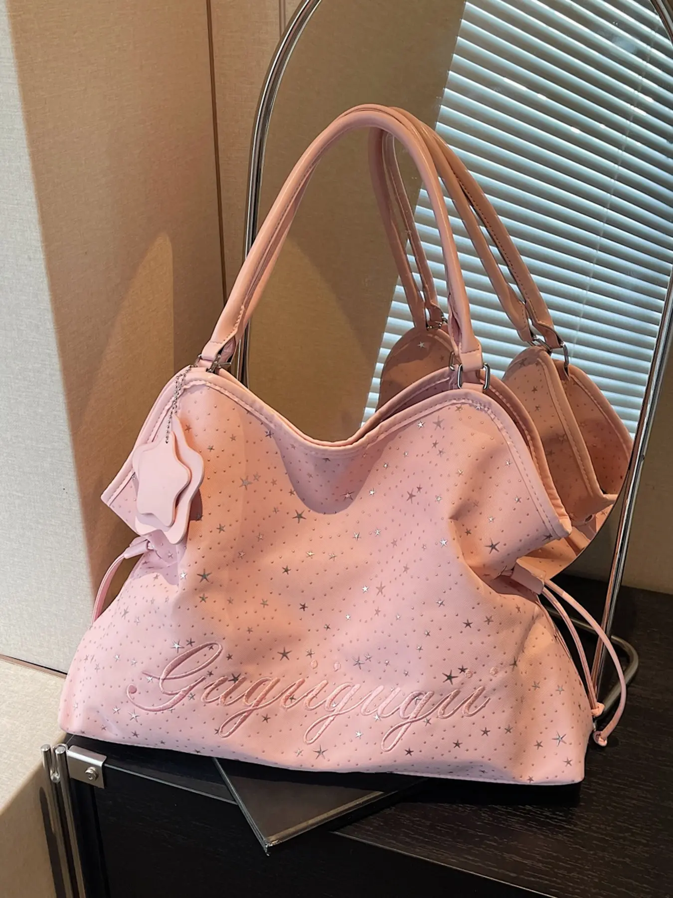 Personality stylish and simple  star powder one-shoulder crossbody bag, niche design embroidered letters one-shoulder underarm bag, lazy wind  versatile multi-color optional, suitable for students'  commuting, Casual Crossbody Bags, Casual Shoulder Bag