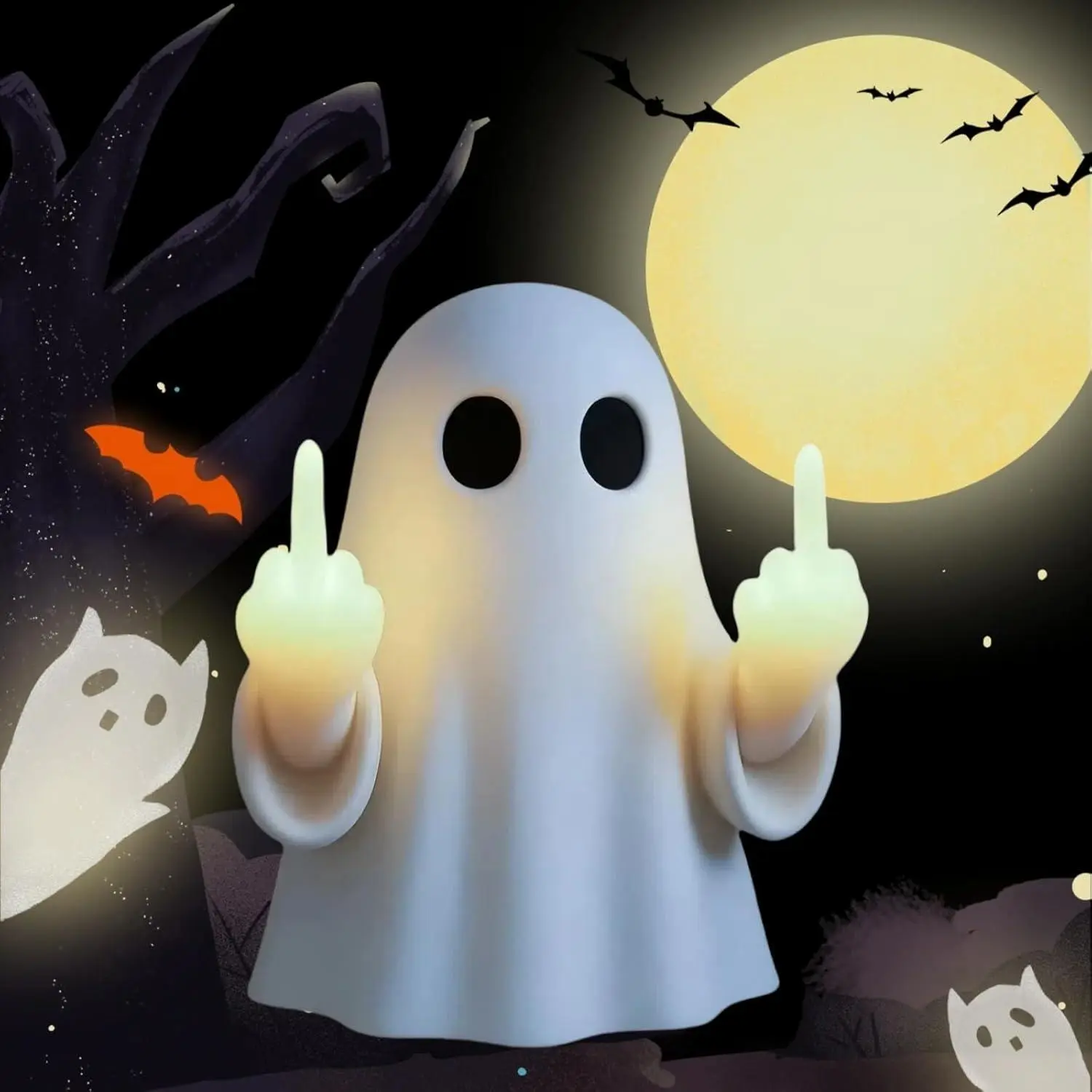 Ghost Wall Light, Cute Ghost Night Light with Middle Finger Gesture, Funny LED Wall Lamp for Bedroom Halloween Decor Home Office Gift