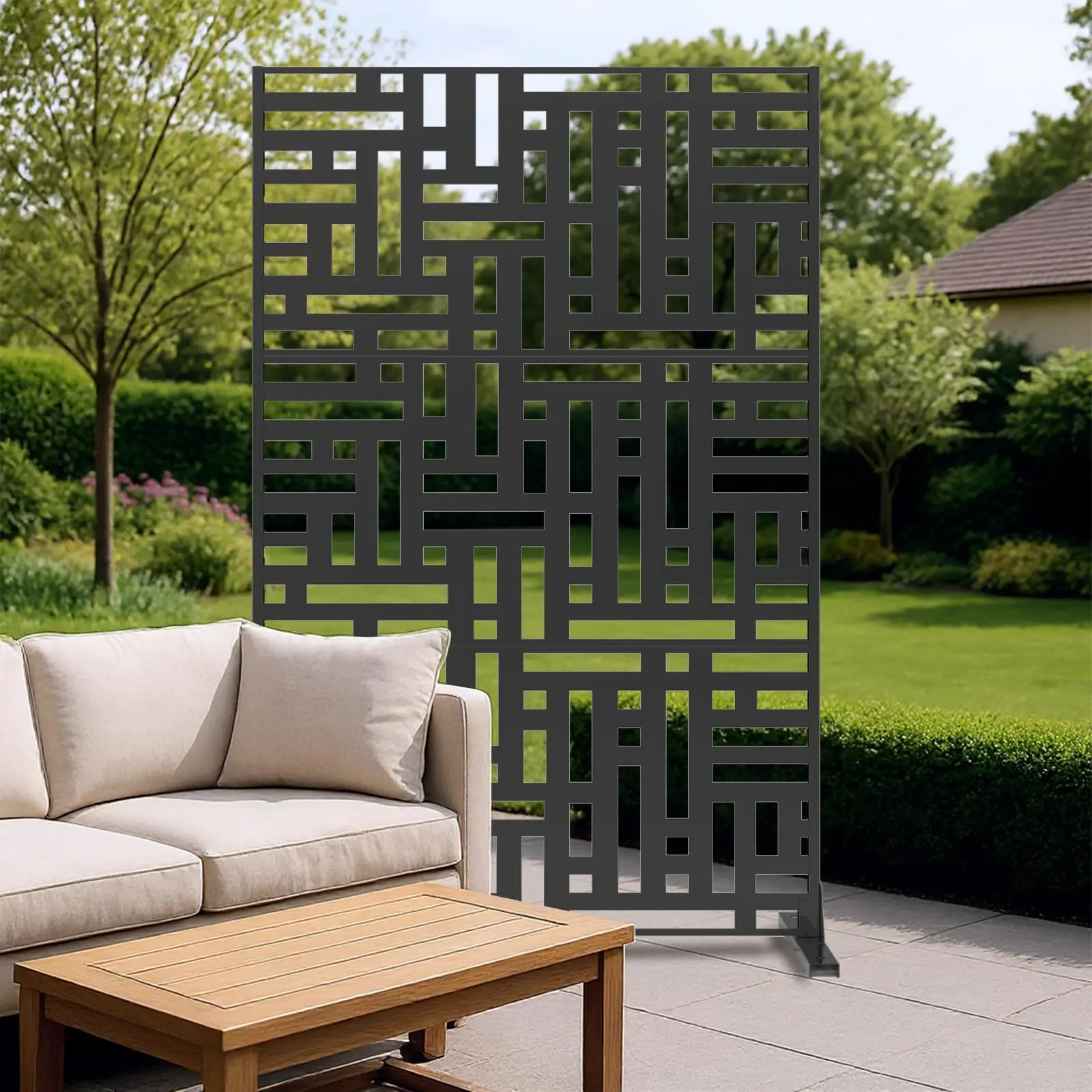 Heavy-Duty Metal Outdoor Privacy Screen – Rustproof Freestanding Patio Divider, Stylish Decorative Fence Panel for Garden, Deck, Balcony, or Porch, Galvanized Steel, Multi-Functional Design