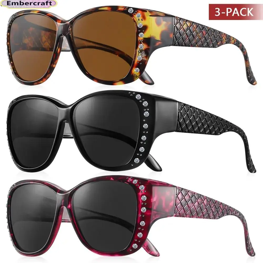 Women's Oversized Frame-Over Sunglasses 3-Pack - Lightweight Full Rim, PC Lenses, UV Protection, Anti-Glare, Comfy Sun Protective Eyewear for Driving, Stylish Fashion Accessories, Solid Design