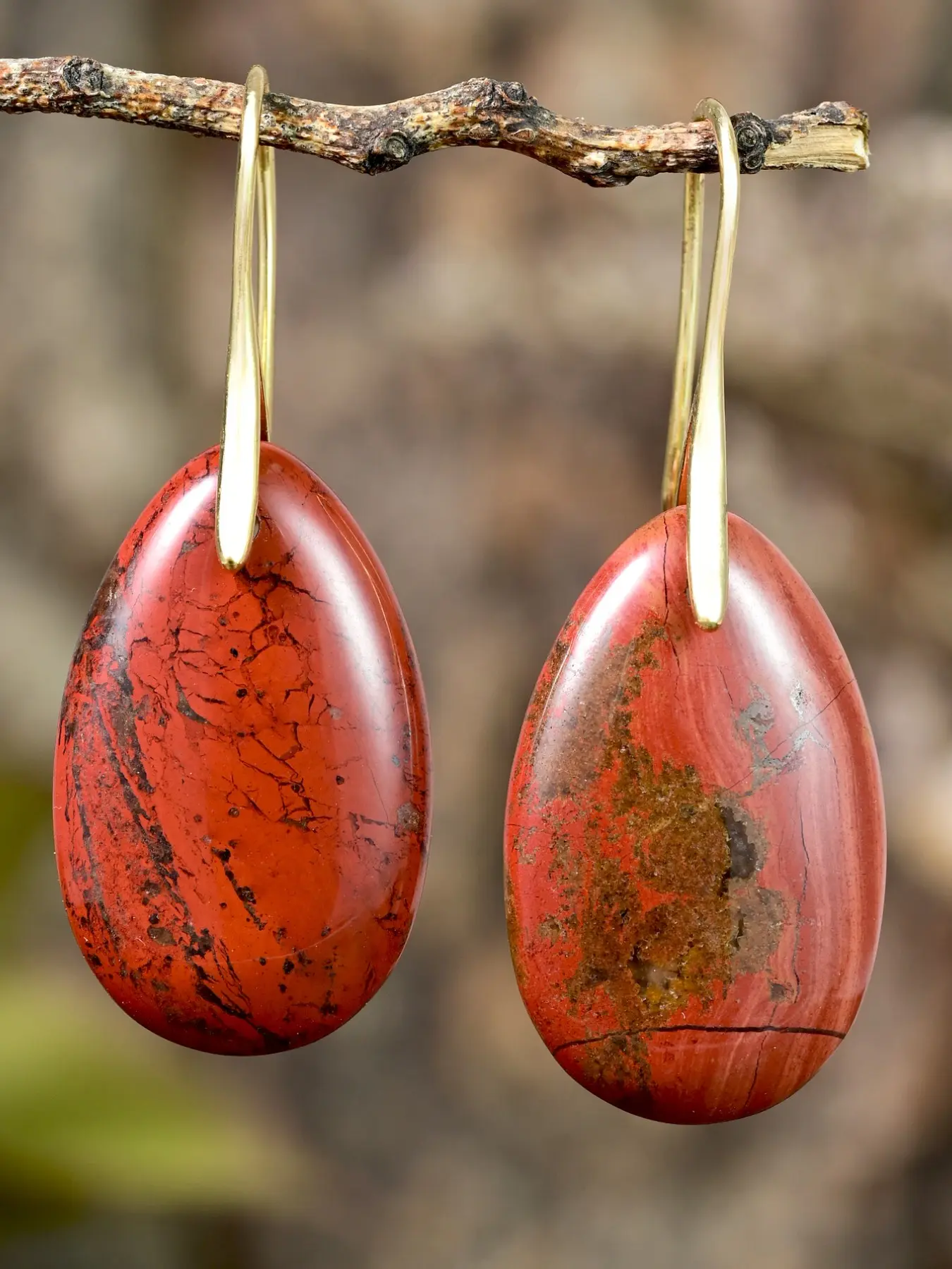 Boho Red Jasper Teardrop Earrings, Fashion Vintage Natural Stone Jewelry, Women's Party Halloween Christmas Thanksgiving Gift