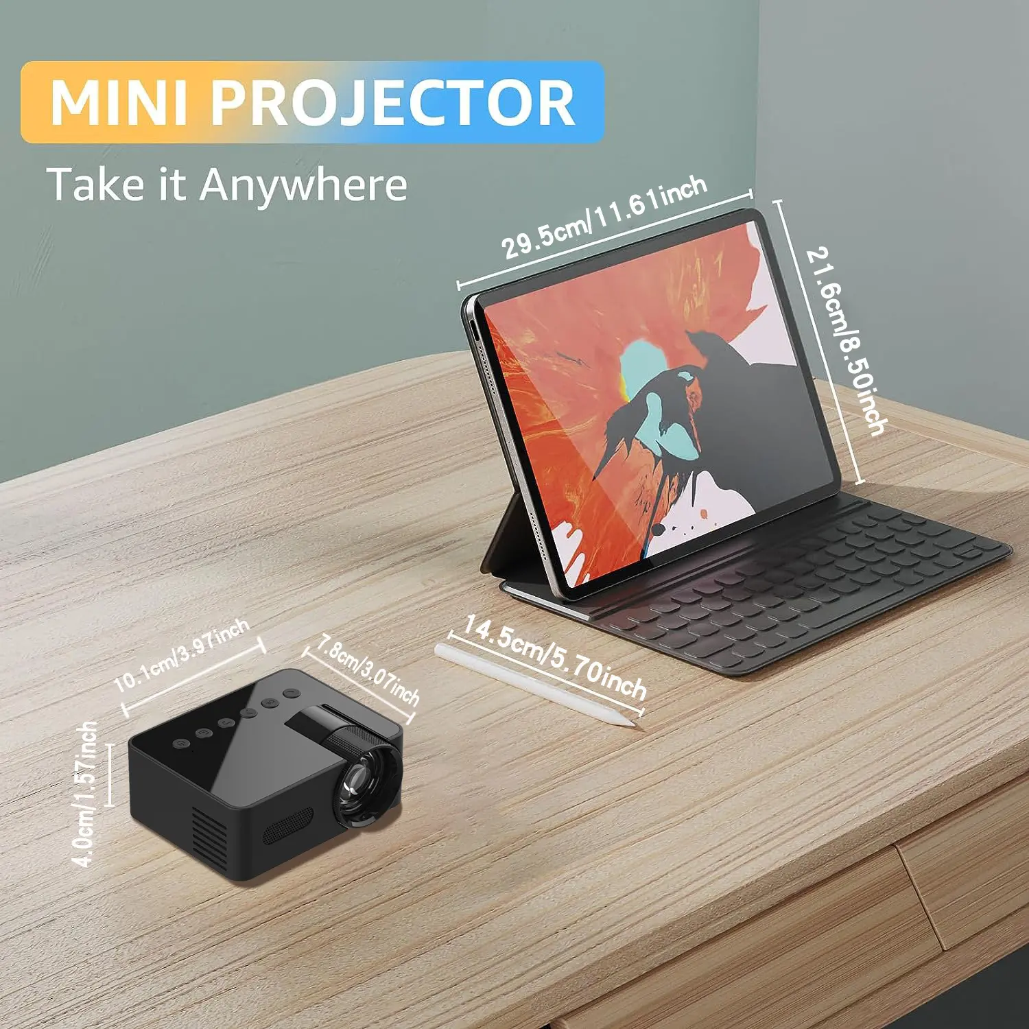 YT100 1080p HD Wireless Mini Portable Projector for Home Use - Wireless Link, Audio Support, USB-C Cable Connection, Mobile Phone Screen Compatible