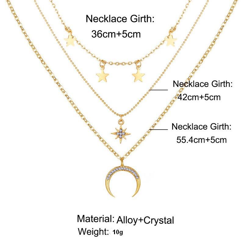 Gold Layered Star Moon Pendant Necklace for Women, Dainty Multi-Chain Necklace Set
