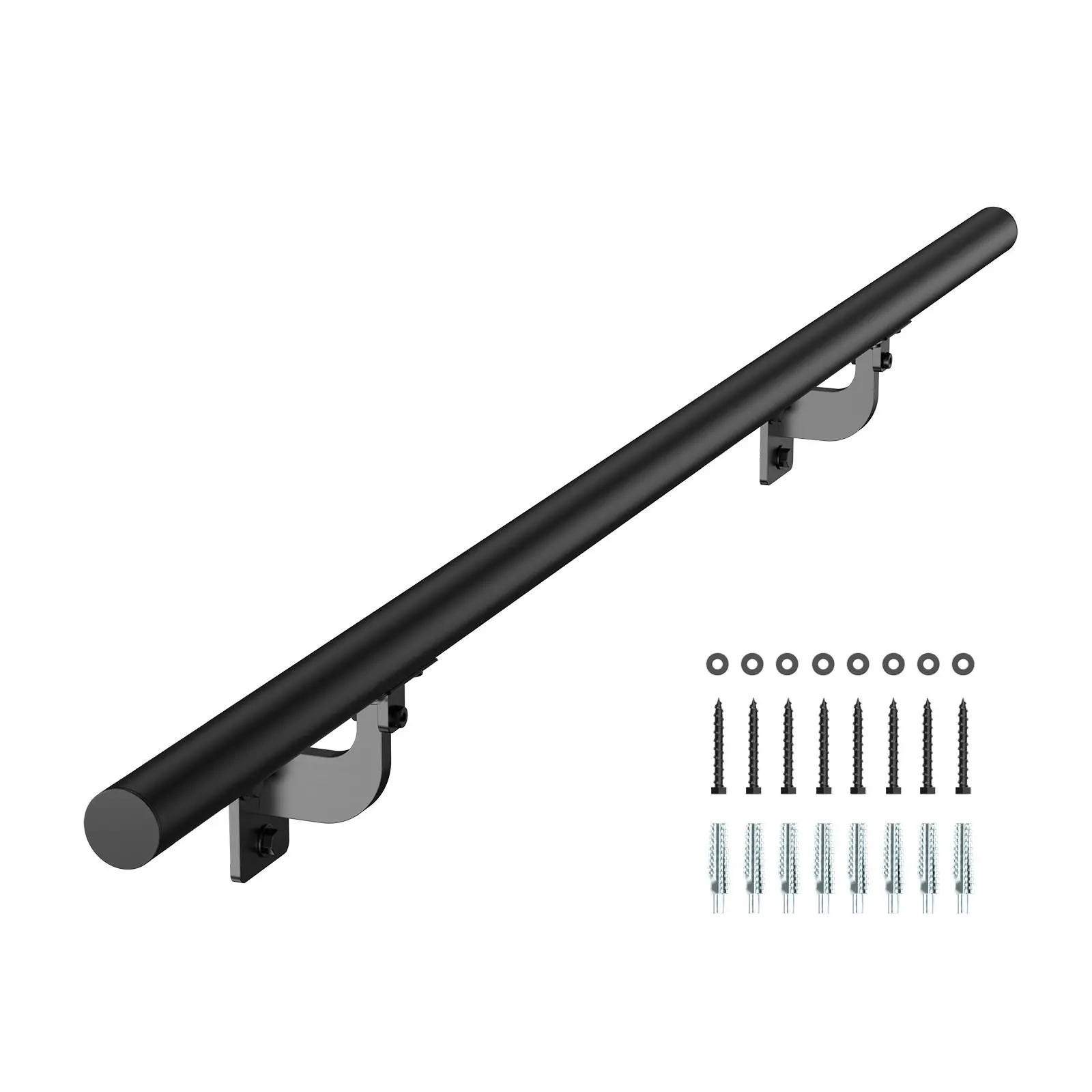 4 Ft Wall Mounted Stair Handrail In Black Aluminum For Indoor And Outdoor Use, Weather-Resistant Powder-Coated Railing System With Durable Rustproof Construction, DIY Installation, Suitable For Residential And Commercial Stairs, 250 Lbs Load Capacity, 900