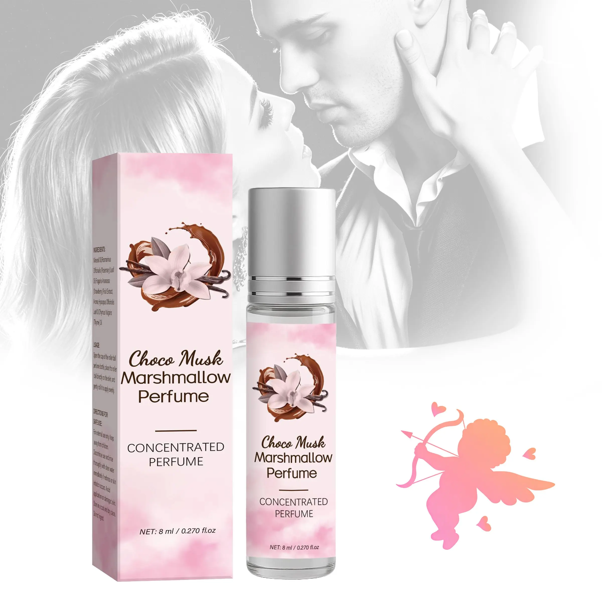 Chocolate Musk Marshmallow Pocket Roller Perfume, 8ml mini, 12H long-lasting gourmet scent of strawberry, candy, amber, vanilla & cocoa. Back-to-school limited edition for travel, date & party.