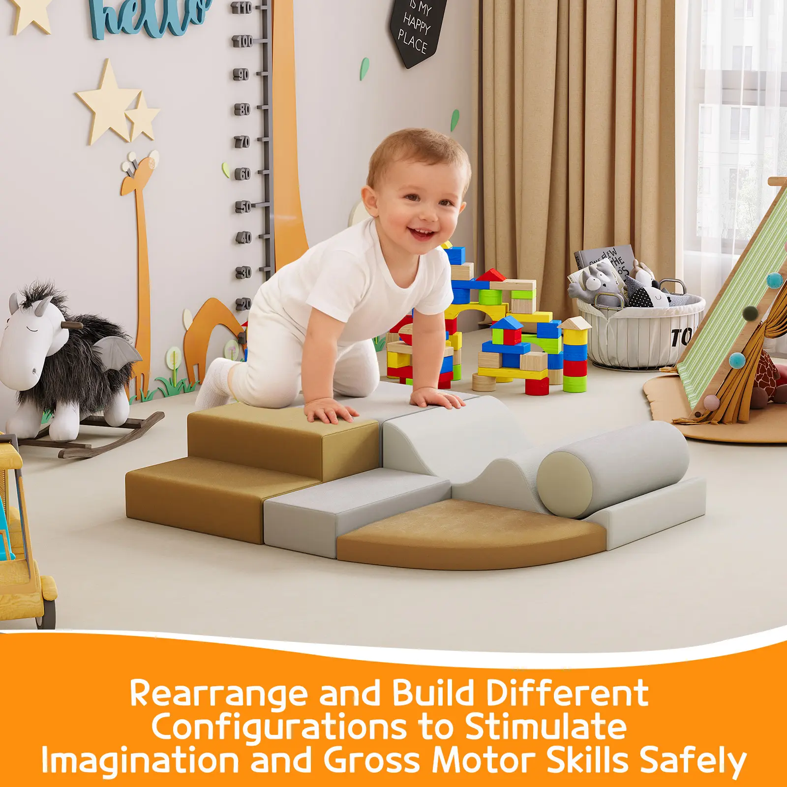 Soft Foam Climbing Blocks for Toddlers, Indoor Play Equipment for Crawling and Sliding, Lightweight and Easy Clean Building Blocks for Kids