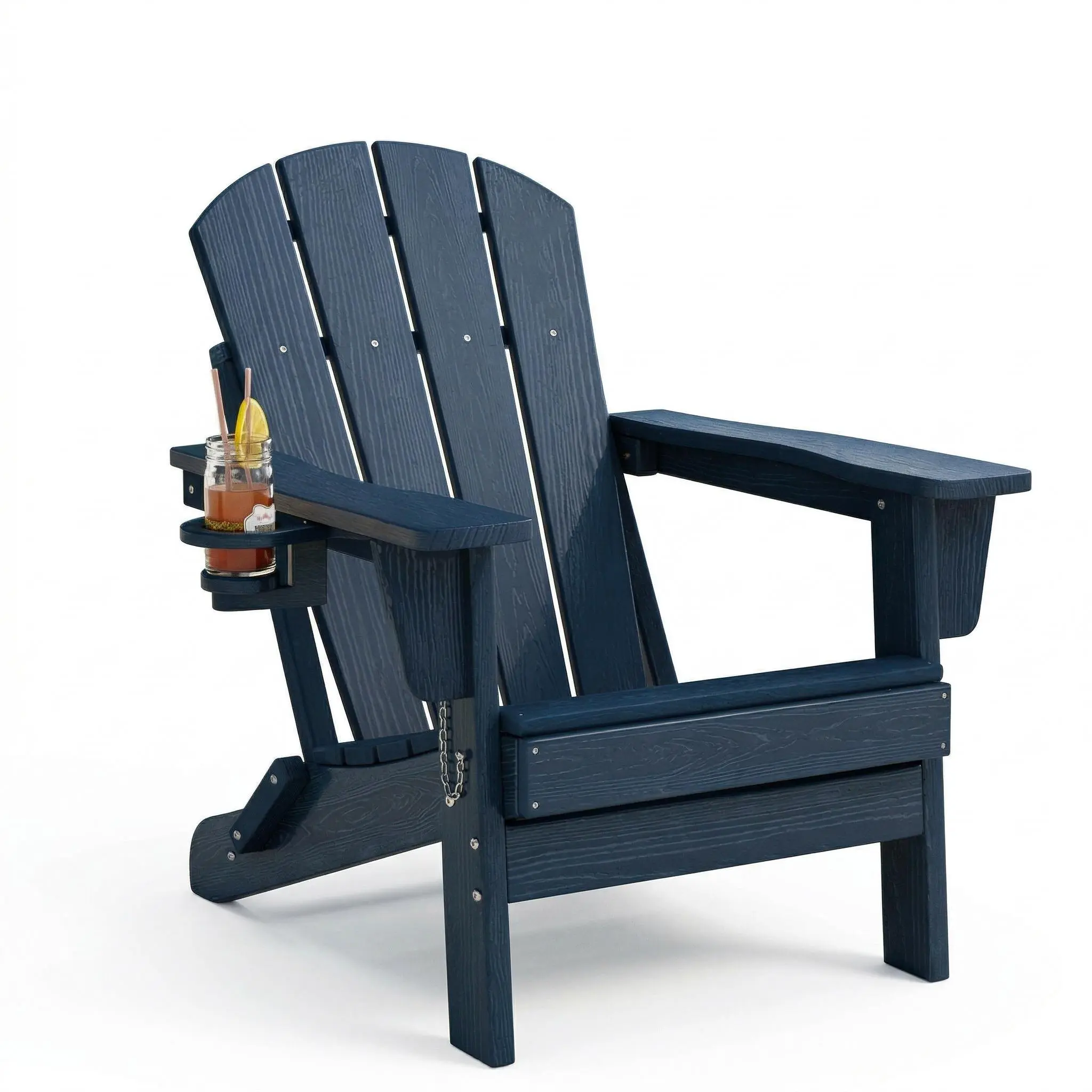 Folding Adirondack Chair with Cup Holder, Weather Resistant HDPE Outdoor Patio Lounge Chairs, 380 Lbs Heavy Duty Plastic Wood Seating for Fire Pit, Deck, Garden & Poolside