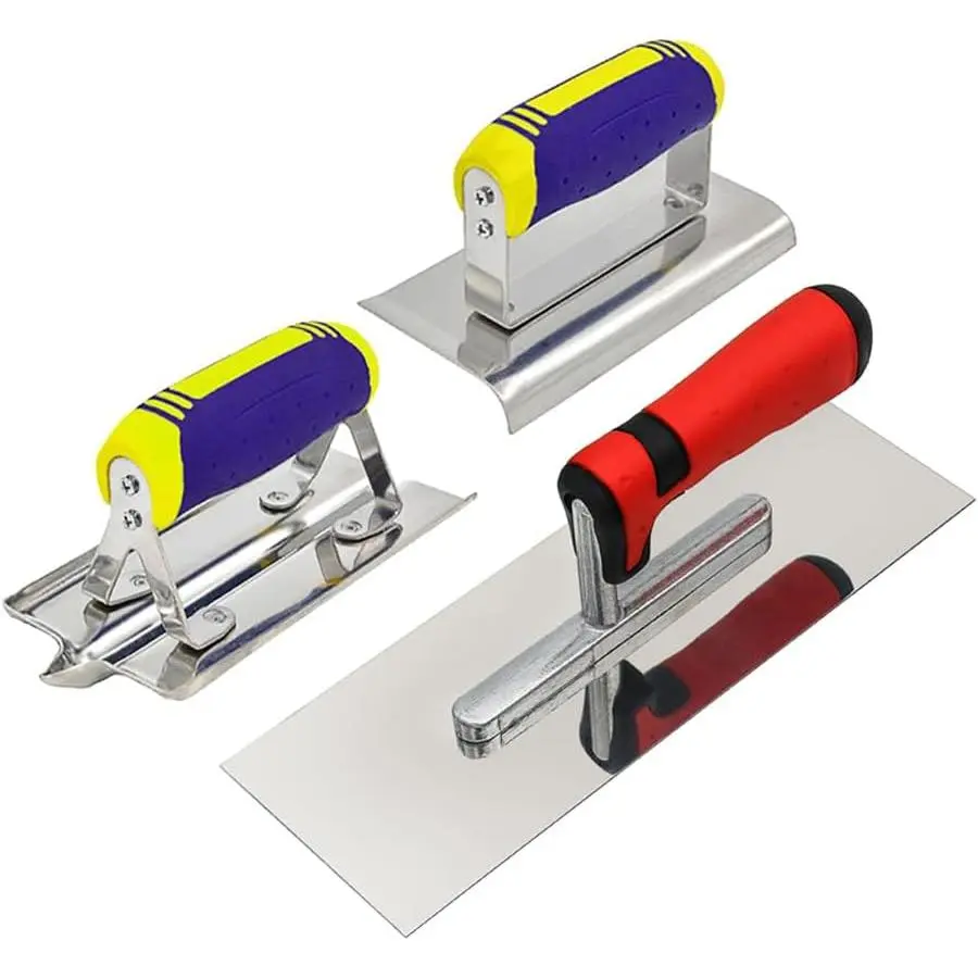 Concrete Tools Set 3 count Stainless Steel Flat Finishing Trowel (11" x 4") plus Concrete Edger (6" x 3", 1/2"R) and Groover (6" x 3", 1/2"W,1/2"D) Stucco Cement Kit Masonry Construction Hand Kit