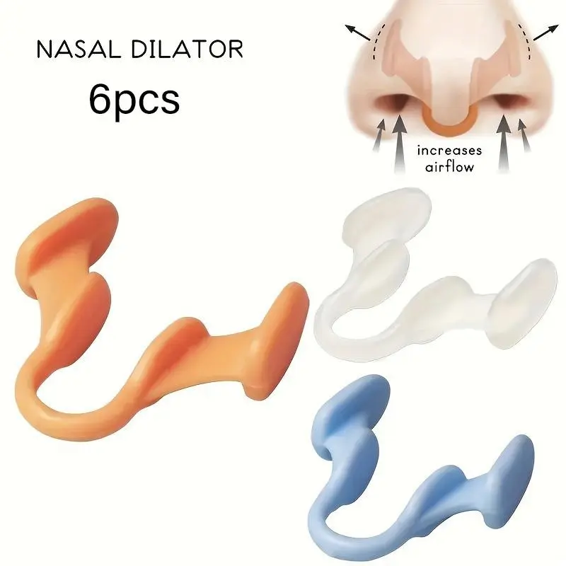 Three Sets Six Silicone Anti-Snoring Nose Clips, Nasal Dilator, Unisex Comfortable Professional Snore Stopper with Airflow, Fits Adult Noses 22.05-23.62 Inches, Ideal for Travel