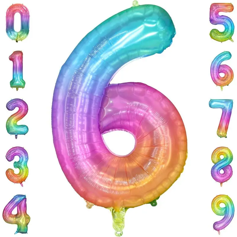 40 Inch Rainbow Number 6 Foil Balloon, Large Sixth Birthday Party Decoration with Silver Back for Girls, Boys, Kids, Wedding Anniversary & Celebration Supplies
