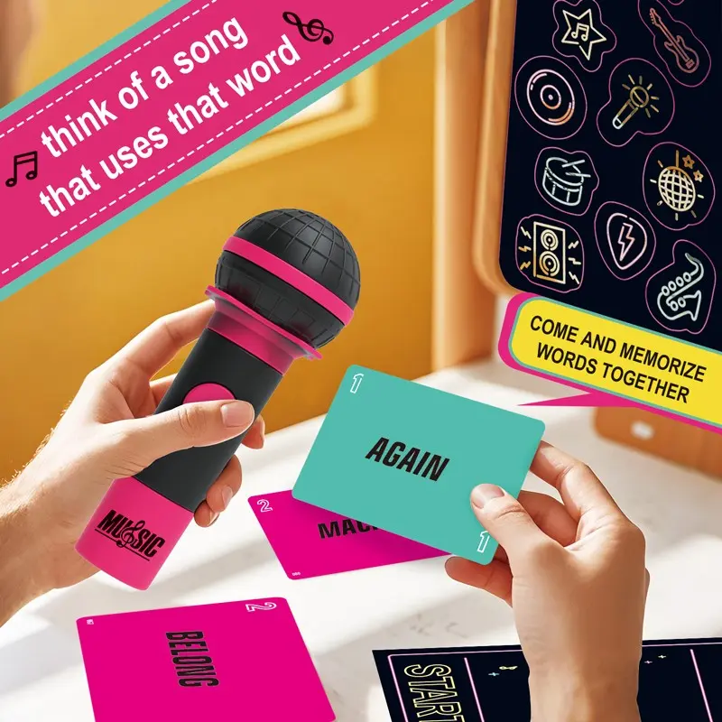 Grab The Mic Karaoke-Style Family Fun Game Music with Foam Microphone 125 Word Cards Game Board Player Tokens & Easy Instructions for Non-Singers Family Card Games Card Games for Families Party Card Game Card Games for Teens