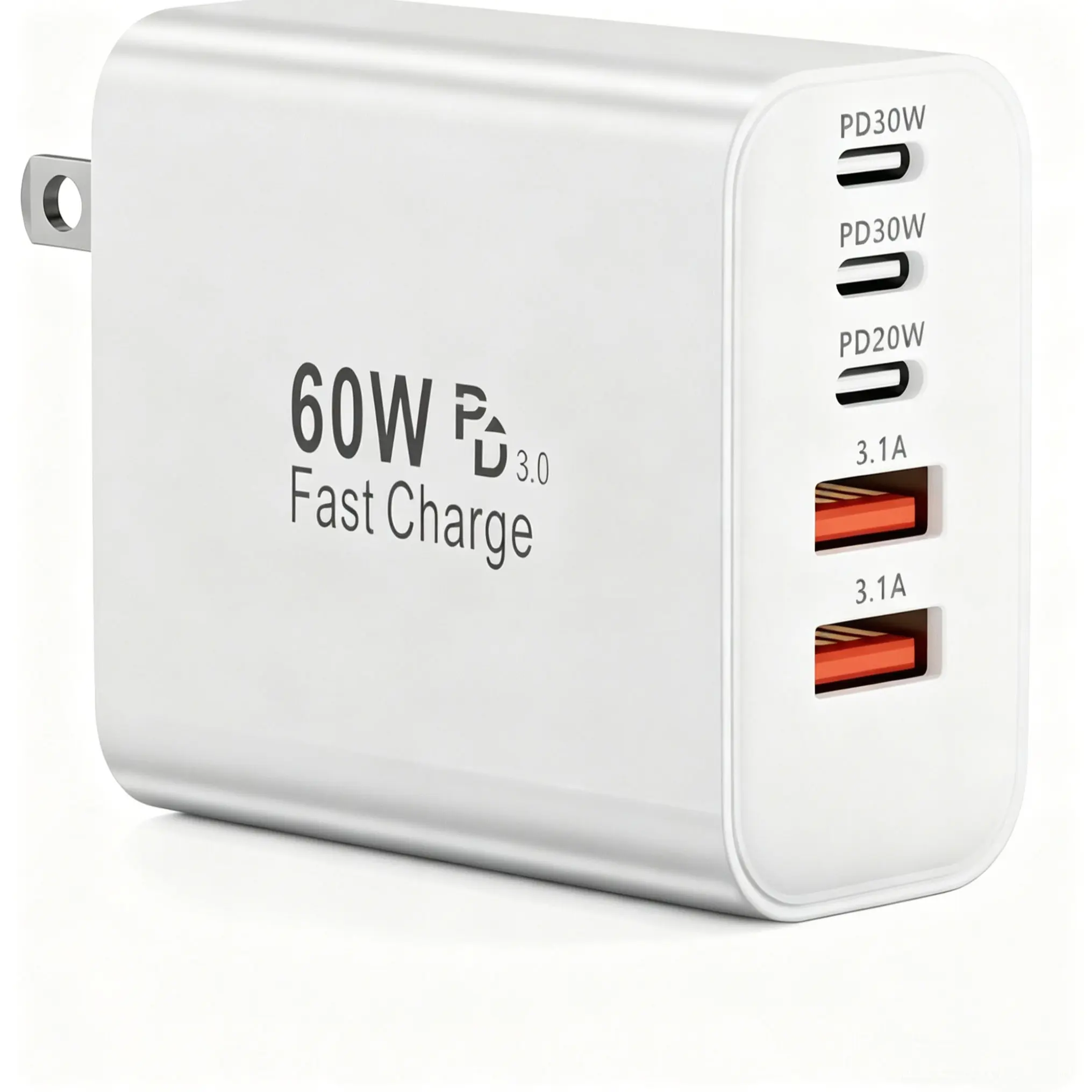 USB C Charger Block, 60W 5-Ports Type C Charger Fast Charging Block, USBC USB Multiple Port Portable Wall Charger Plug Adapter for iPhone 17/Air/16/15/14/13/12/11 Pro Max, Samsung Galaxy, iPad, Tablet