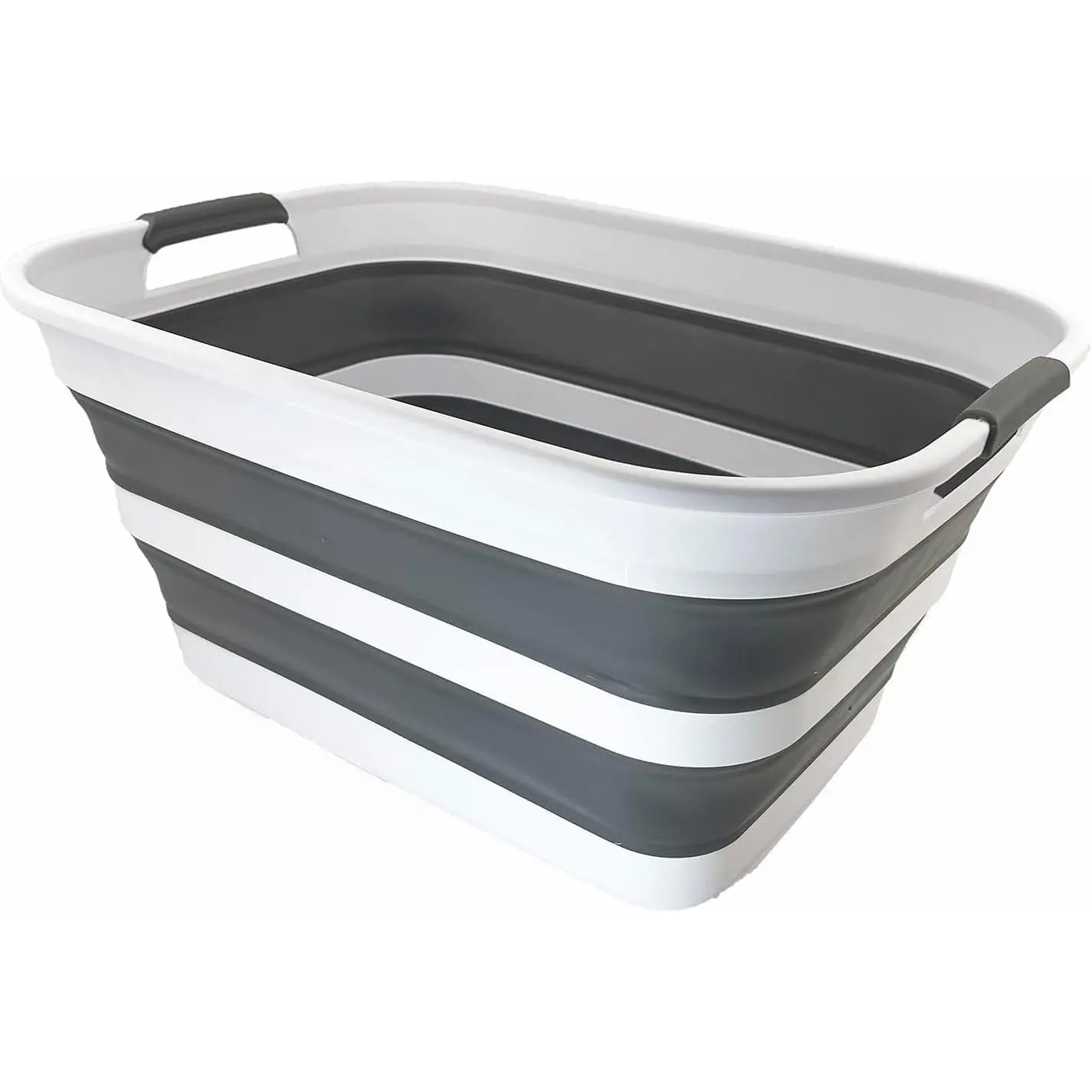 Collapsible Plastic Laundry Basket with Dual Grip Handles 27L (7.1 Gallons) -Foldable Pop Up Storage Container/Organizer - Portable Space Saving Washing Tub/Hamper (1, White/Steel Grey)