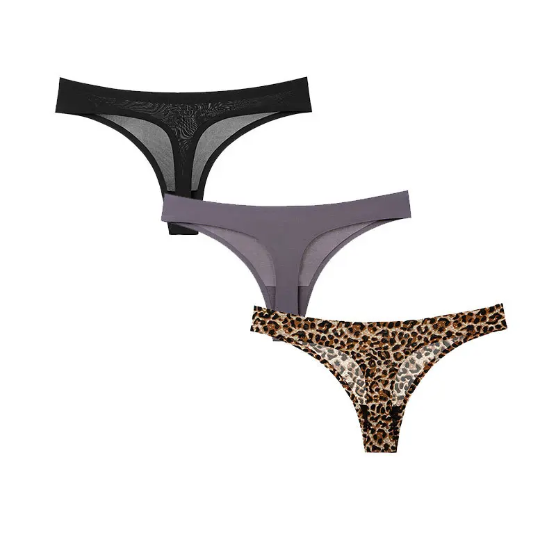 Ice Silk Seamless One-Piece Women Underwear, Low Rise Sport Thong, Trendy Leopard Print Invisible T-Back Panties For Fitness Daily Wear