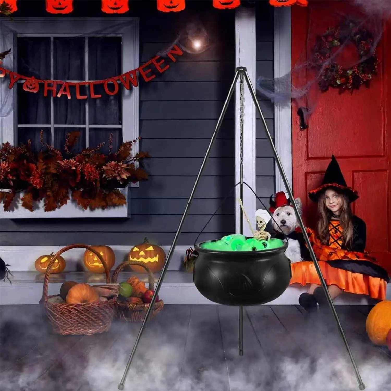 Outdoor Halloween Decorations, Large Magical Witch Cauldron with Lights, Bubble Witch Pot, DIY Bubble Cauldron Set, Indoor & Outdoor Use