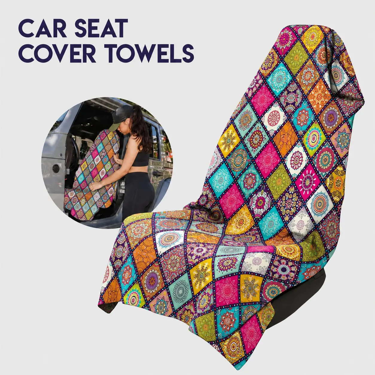 Two-In-One Car Seat Cover Protector Towel, Quick-Dry Sweat-Proof Cushion Cover, Beach Towel, Sand-Waterproof, Towel Seat Covers For Cars, Car Accessories, for Beach, Yoga, Pool, Car, Truck, Suv
