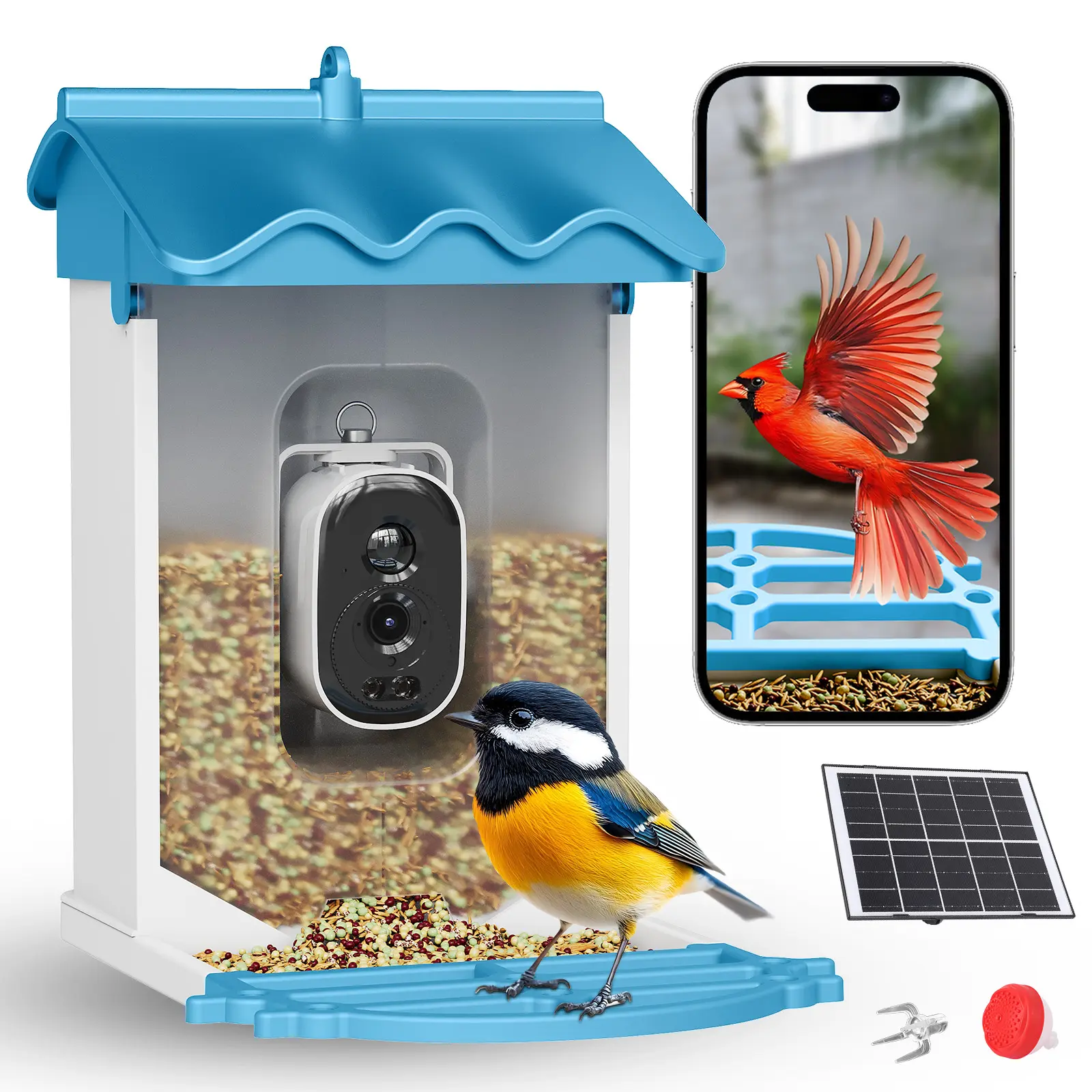 Smart Bird Feeder with 4K Camera – AI Identifies 8000+ Species, 2L Capacity, Solar & Night Vision – for Backyard Bird Lovers