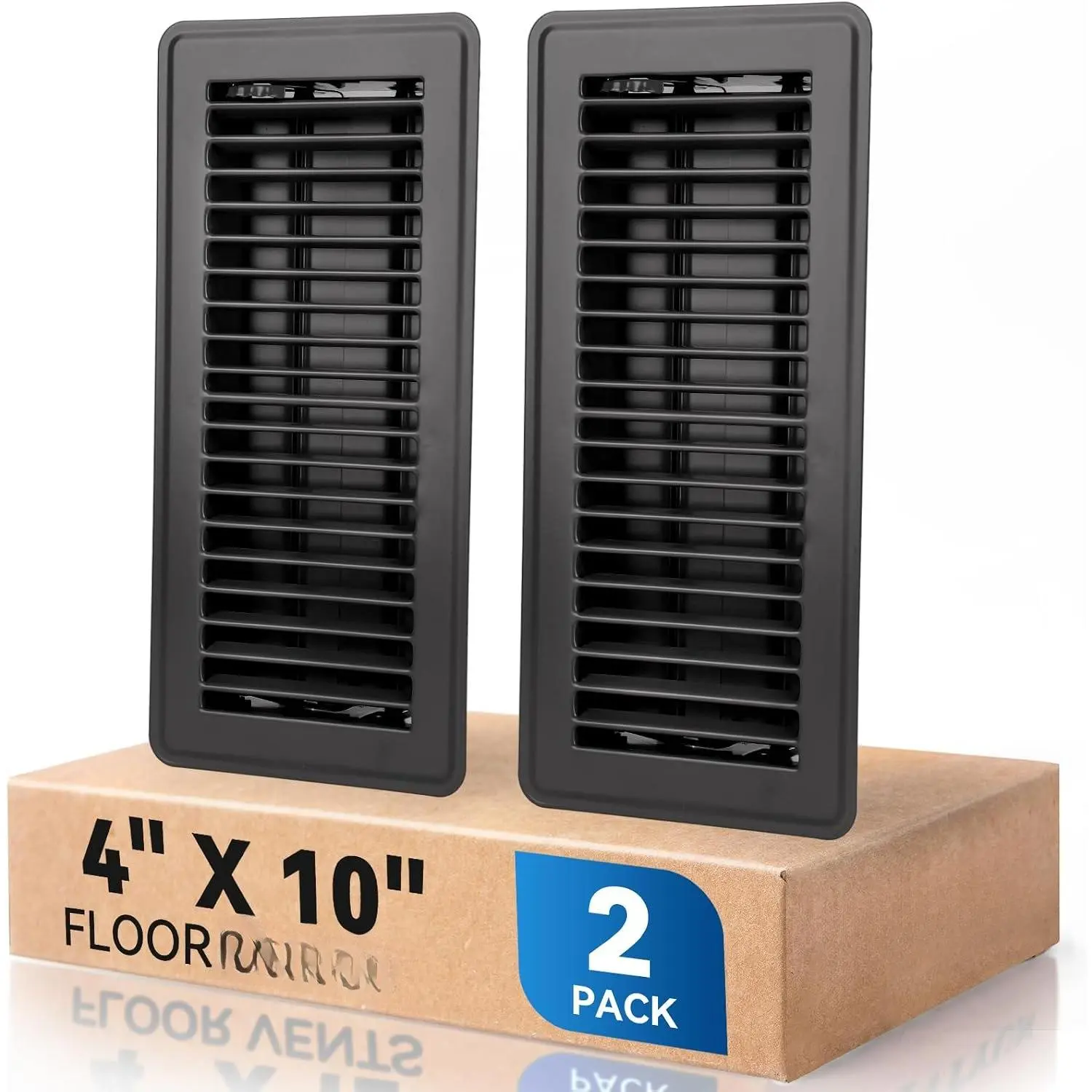 4" x 10" Floor Register Vent Covers 2-Pack, Walkable -Coated Metal Vent Covers with Adjustable Airflow, Curved Safe Edges for Floor/Wall, Black