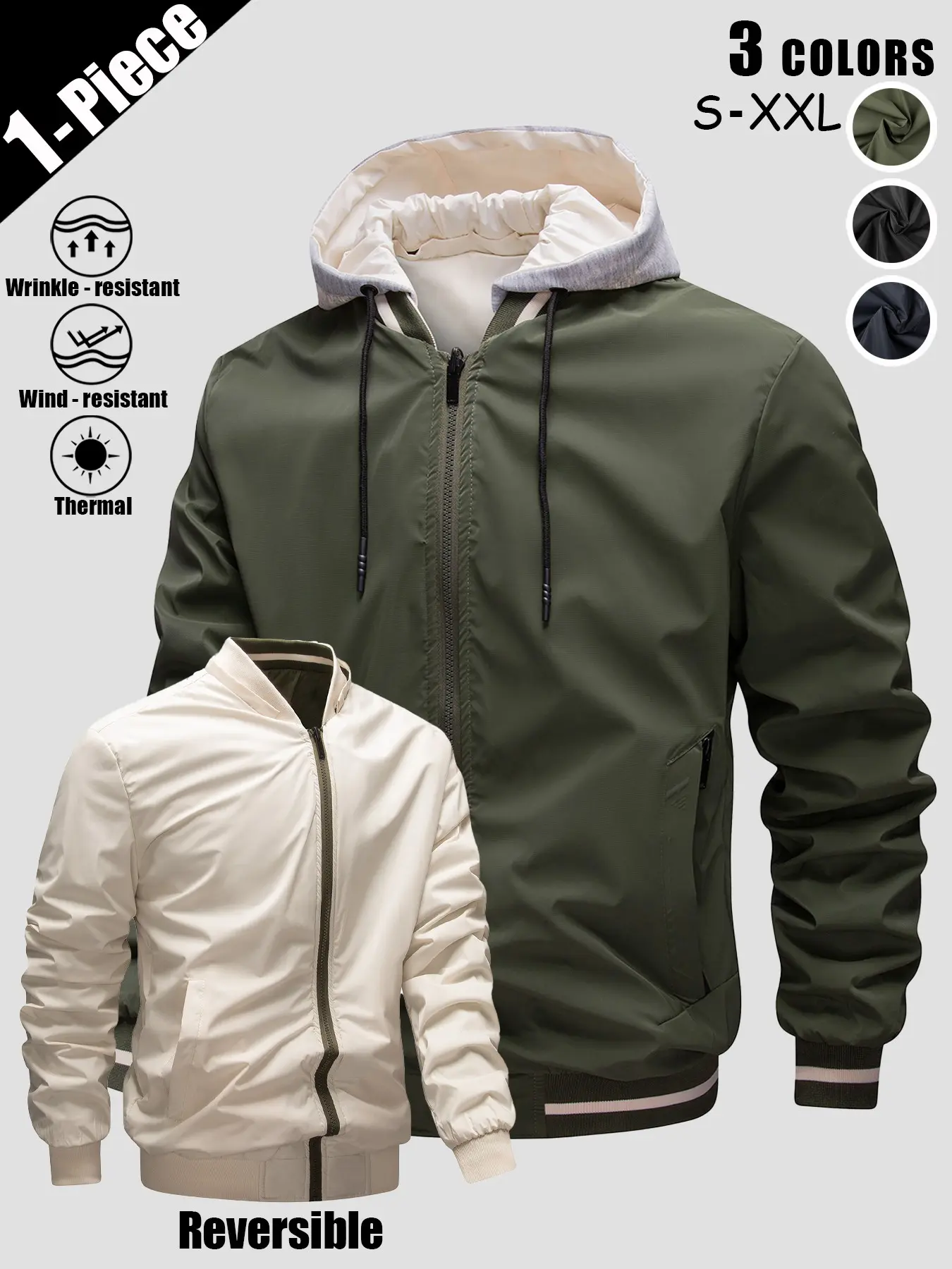 Men's Hooded Reversible Jacket Casual Fashion Loose Comfortable Windproof Waterproof Breathable Wear-Resistant Wrinkle-Resistant Detachable Hood Warm Outdoor Mountaineering Coat For Daily Commute Wild Adventure Hiking