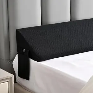 Queen Size Bed Wedge Pillow for Bed Gap Filler, Headboard Gap, Black Long Triangle Corner Pillow with Pockets, Dense Foam, Prevents Pillows & Small Stuff Drops, Home Decor Bed Accessories