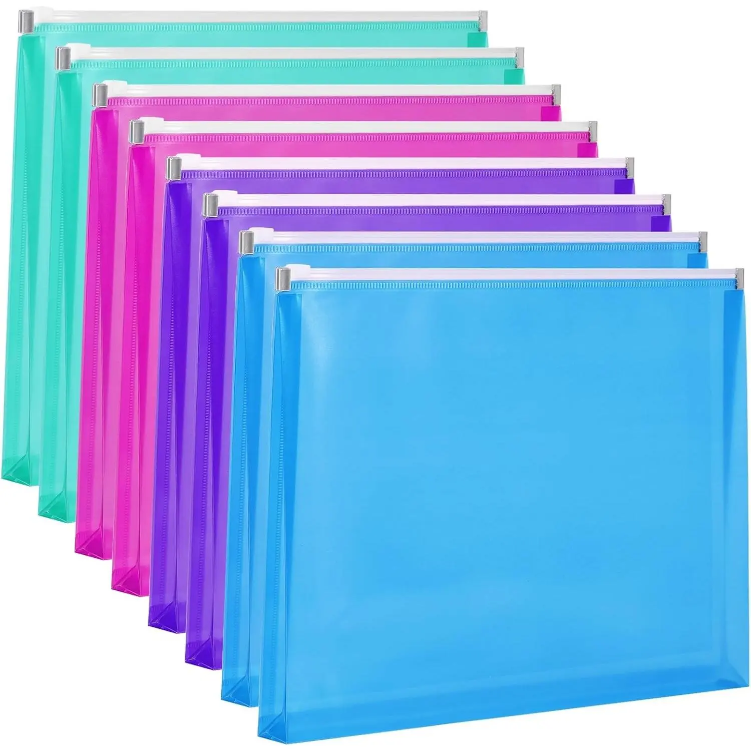 8 Pack Plastic Envelopes, Poly Zip Envelopes Letter Size, Expanding Zipper Envelopes, 9.8 x 12.8 Inches, 4 Assorted Colors, School and Office Supplies