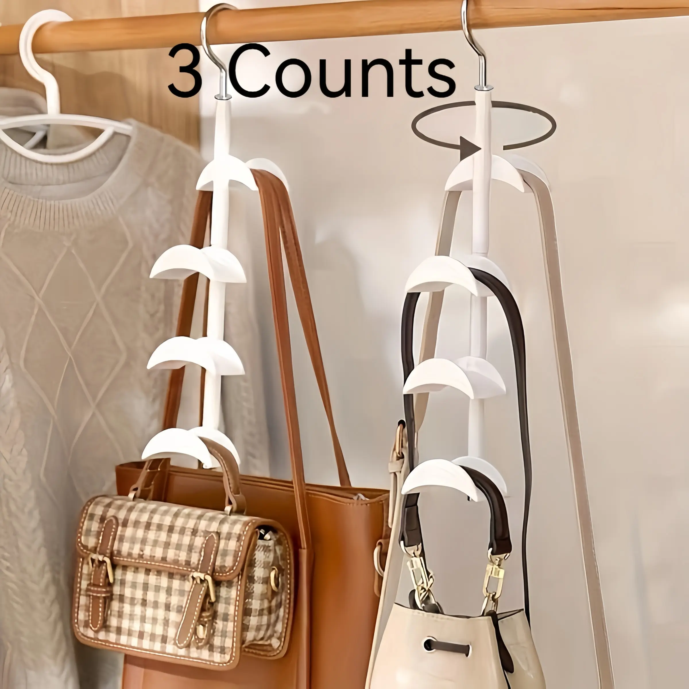 Handbag Hanger Set, 3-Piece Set 360 Degree Rotatable Purse Hanger, Space Saving Hanger for Wardrobe, Home Organizers,﻿Christmas Gift