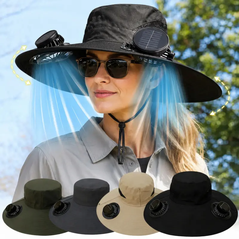 Unisex Solar Powered Adjustable Breathable Wide-Brimmed Hat with Built-In Dual Fans, Suitable for Outdoor Work, Fishing, Hiking