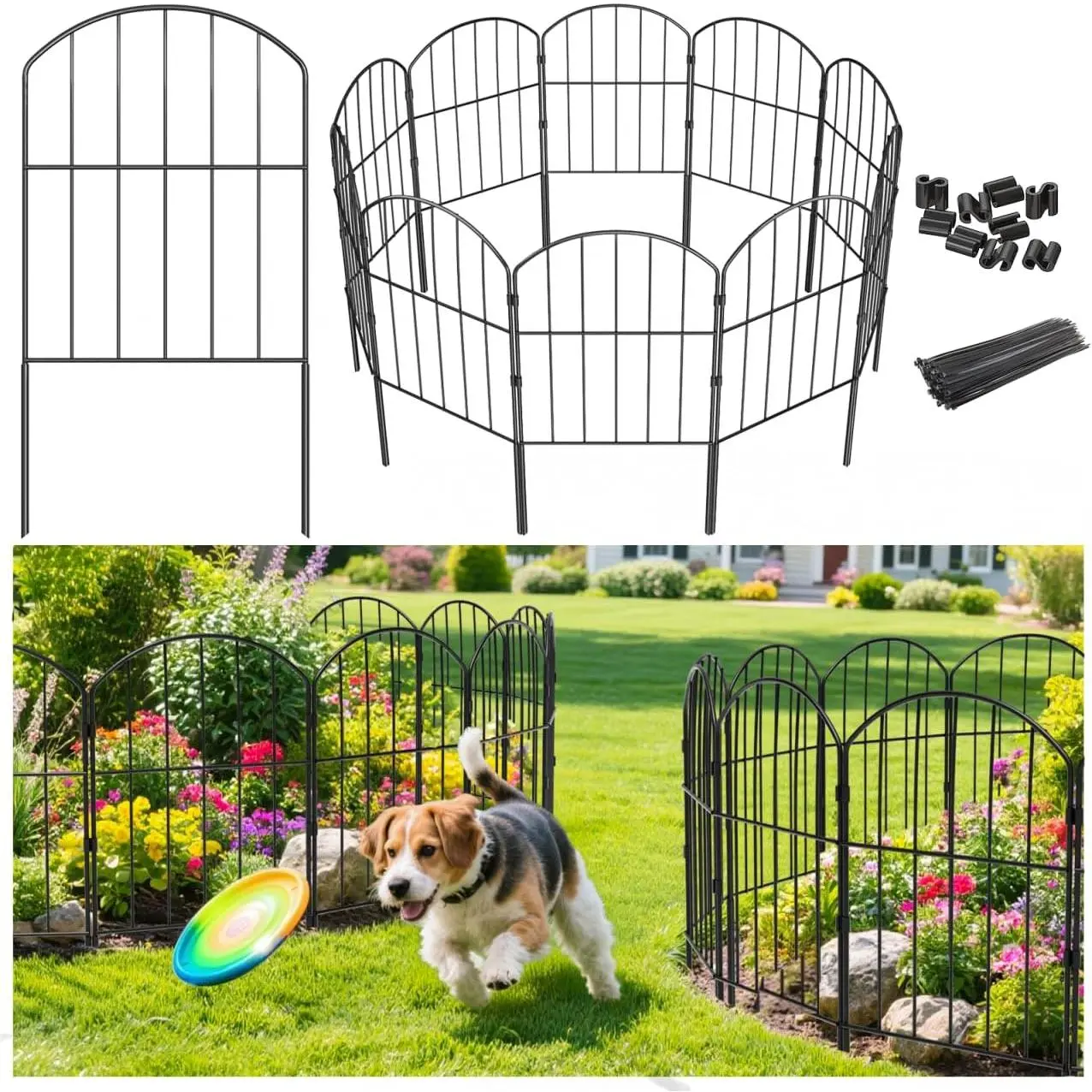Decorative Garden Fence Outdoor, 10.5ft (L) x 24in (H), 10 Panels | Rustproof Metal Landscape Barrier Fence, Black Ornamental Fence for Yard, Patio, Lawn, Garden Bed, Easy to Install