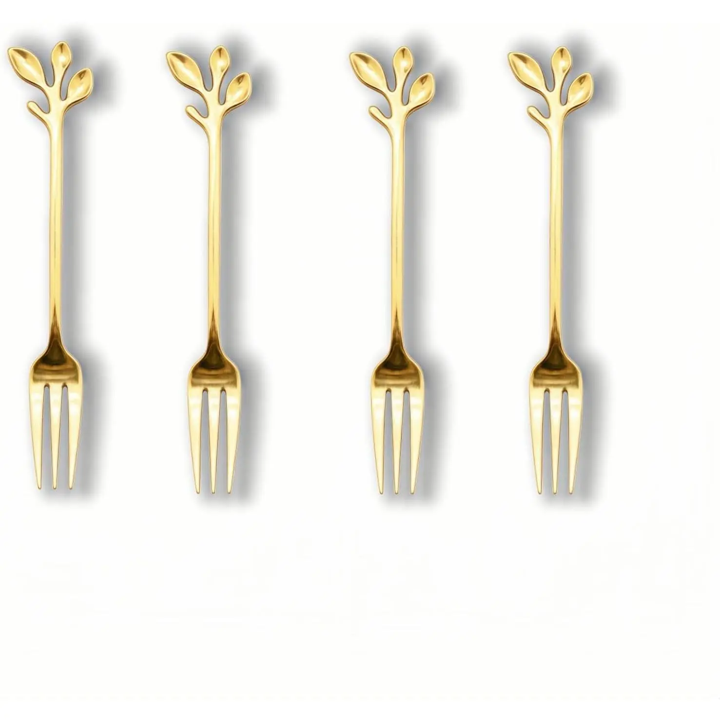 4-  Mini Leaf Dessert Forks Set - 4.7" Elegant Stainless Steel Fruit, Appetizer, Cake & Salad Forks, Kitchen Accessory Wedding Party -  for  Parties &  Use