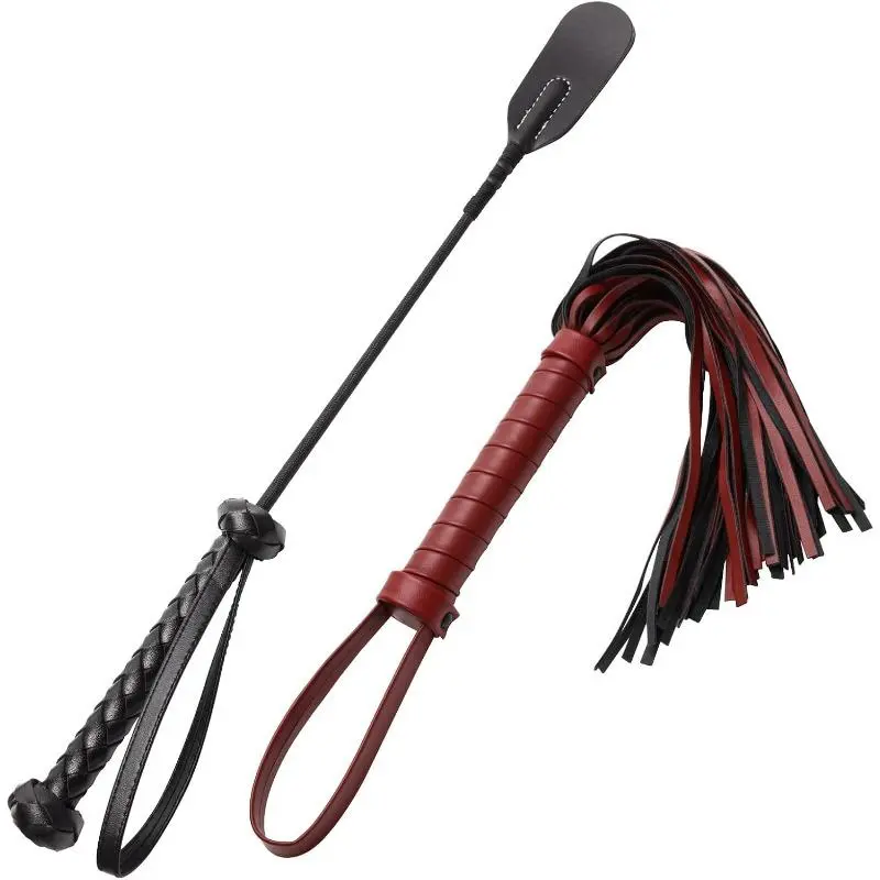 2 Pack Premium Riding Crops, 18 Inch PU Leather Horse Whip Set for Equestrian Sports and Training, Includes Black and Red, 18" Whip, 20 Inch Pu Leather Premium Riding Crop, No, Horse Training, Functional Whip