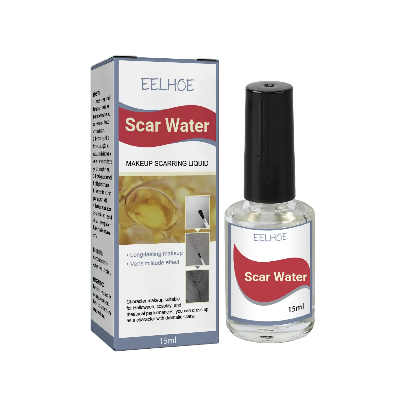 EELHOE Built-in Brush Scar Makeup Liquid, Realistic Fake Wound SFX Cosmetic for Halloween, Cosplay DIY Painting Supplies