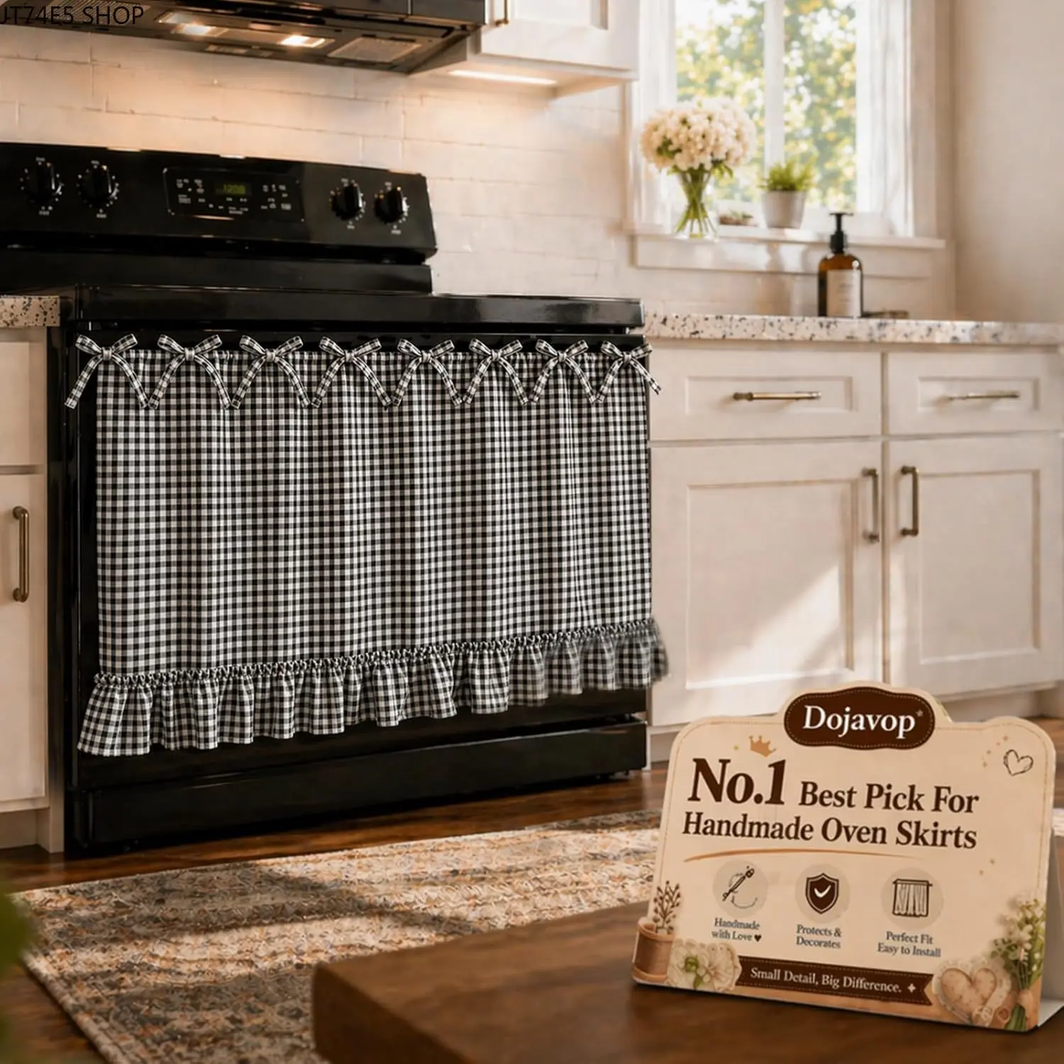 Rustic Farmhouse Thick Synthetic Fabric Oven Curtain Skirt, Rust Kitchen Accessory with Lace-Up Ties for Oven Front Dust Blocking Decor