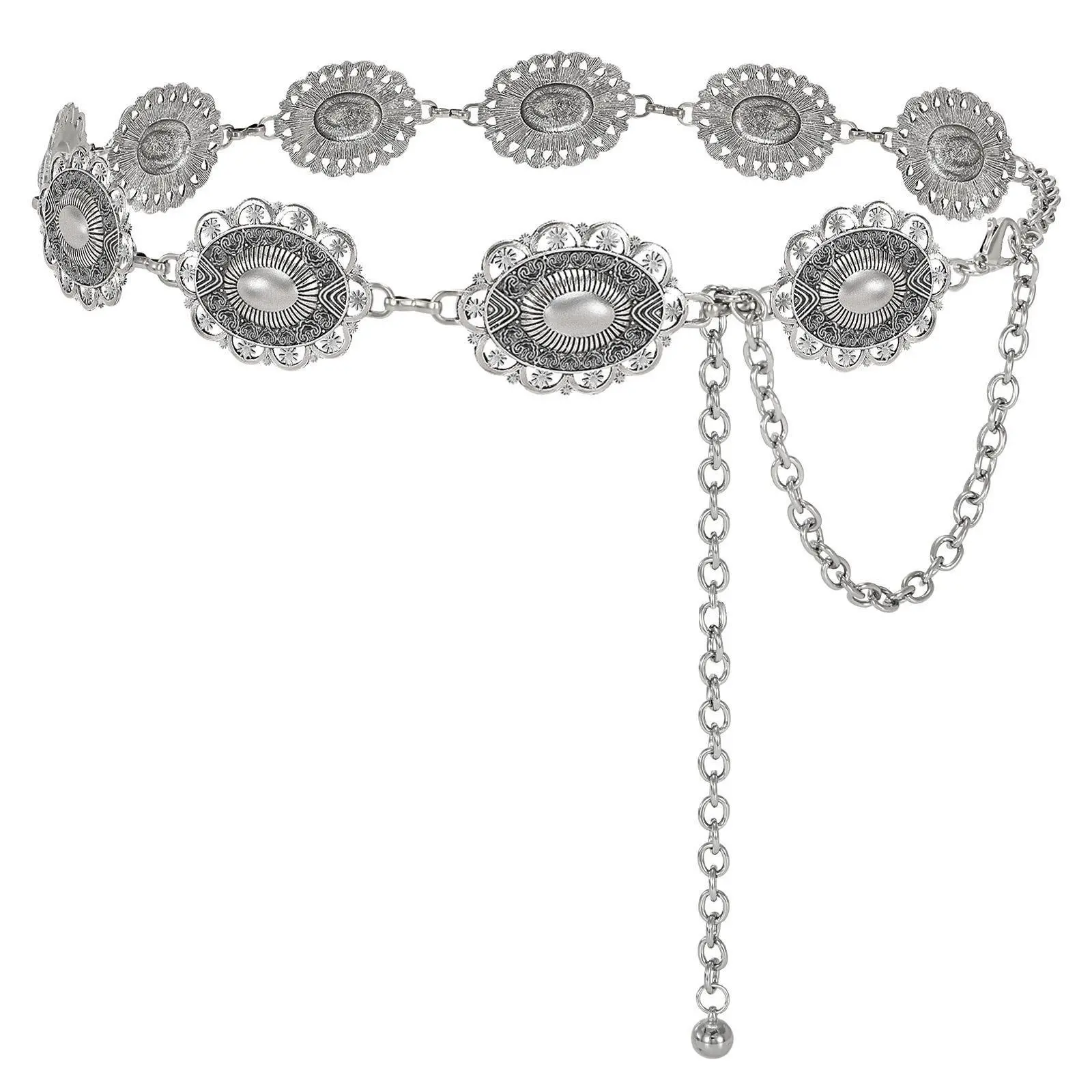 JASGOOD Western Oval Concho Belt for Women Cowgirl Metal Waist Chain for Dress Pants