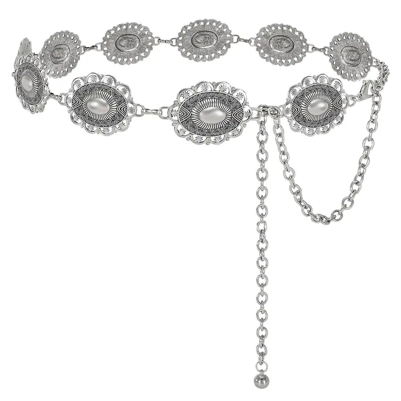 JASGOOD Western Oval Concho Belt for Women Cowgirl Metal Waist Chain for Dress Pants