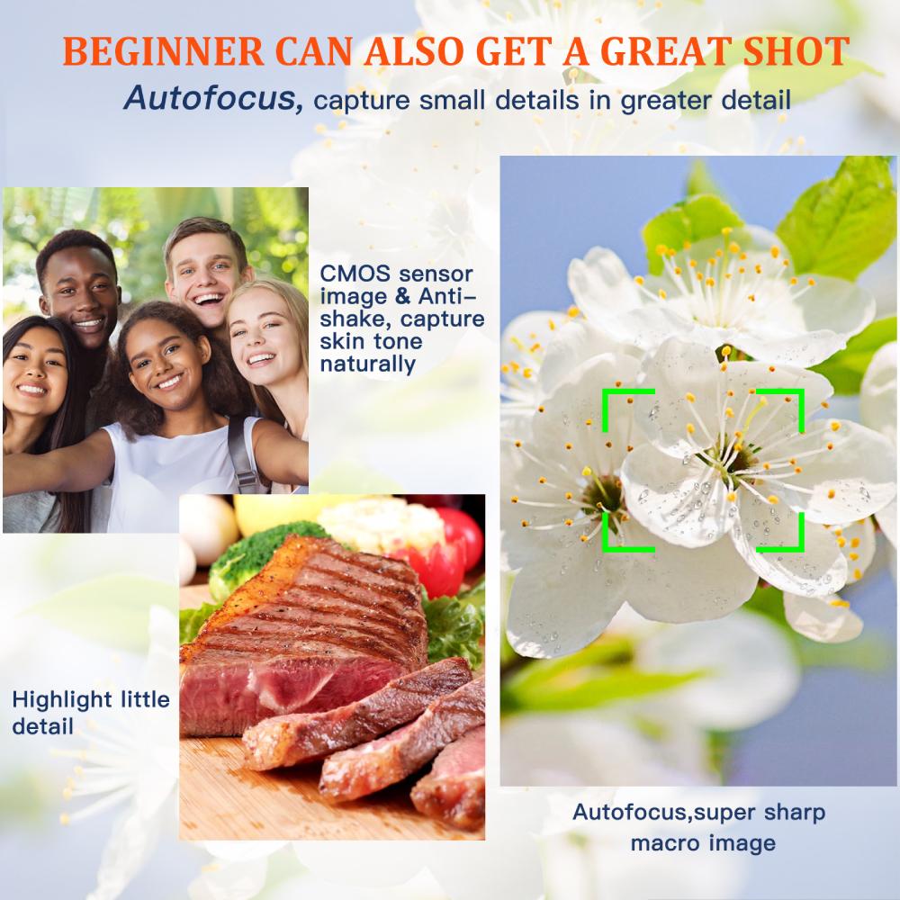 Digital Camera Auto Focus 48MP Vlogging Camera Anti-Shake Video Camera with Viewfinder Flash & Dial