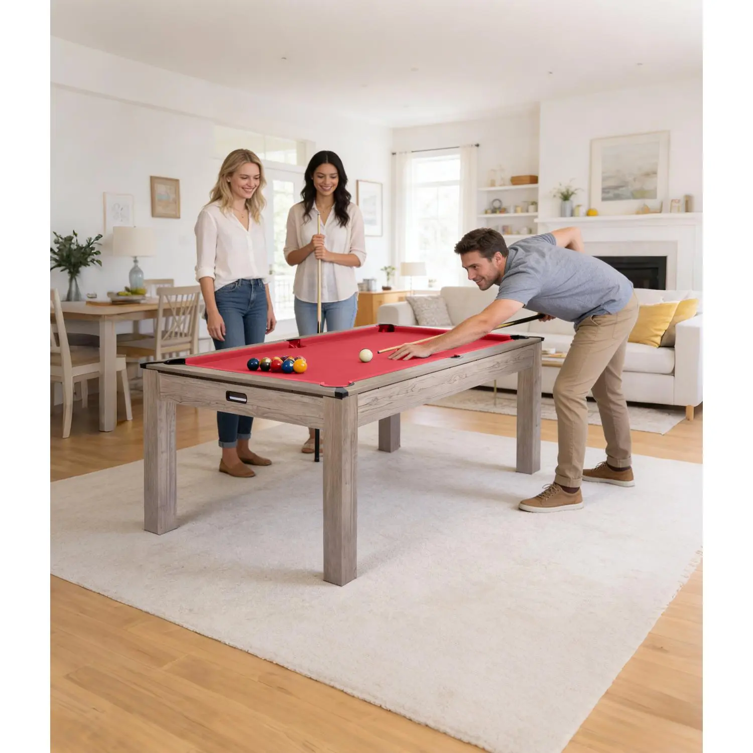 7FT Professional Adult Pool Table Only, rustic grey frame paired with smooth black cloth, comes with all complete game accessories. Perfect entertainment furniture for home game rooms and weekend parties