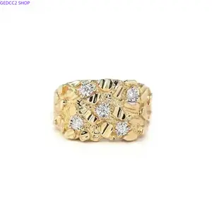 Trendy unisex nugget ring coated with 14K gold plating, bold chunky hip hop style as eye-catching statement jewelry. Sturdy and wear-resistant for daily wearing, ideal birthday present for men, women and streetwear enthusiasts.