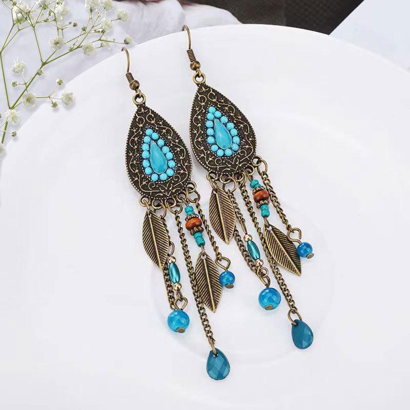 Bohemian Tribal Retro Ethnic Style Long Tassel Earrings for Women, Vacation & Travel Photography Jewelry