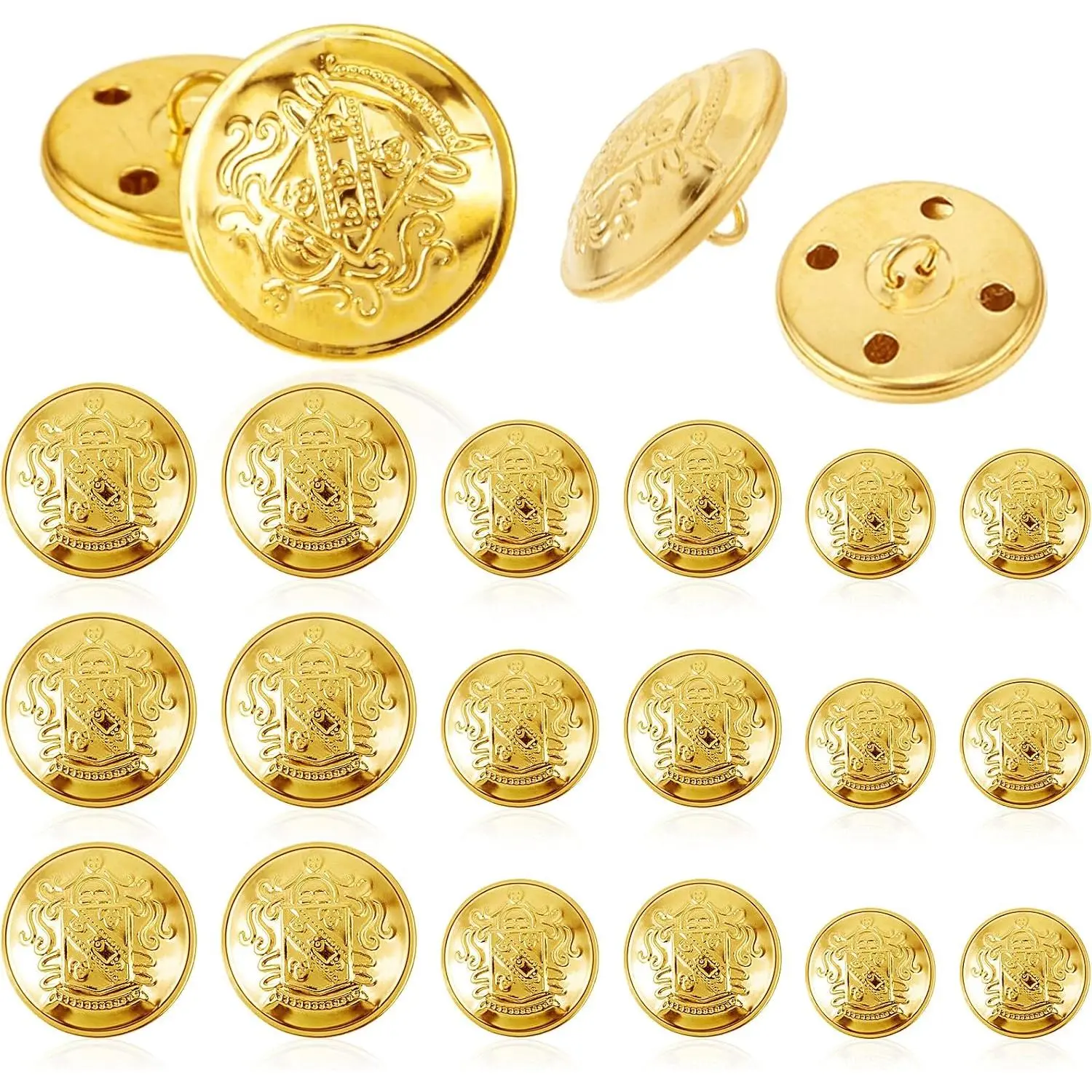 18 count  Brass Buttons for Blazer, Suit, Coat & DIY Crafts - 18mm, 20mm, 25mm