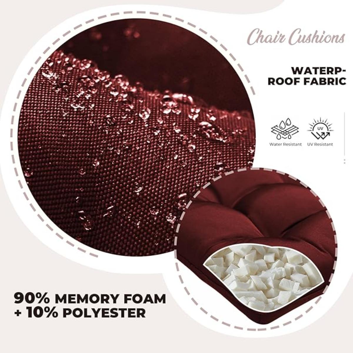 Patio Chair Cushions Set of 2 for Outdoor Funiture,Weather and Fade Resistant Outdoor Chair Pads, 19"x19" Tufted Memory Foam Patio Seat Cushion (2, Red)