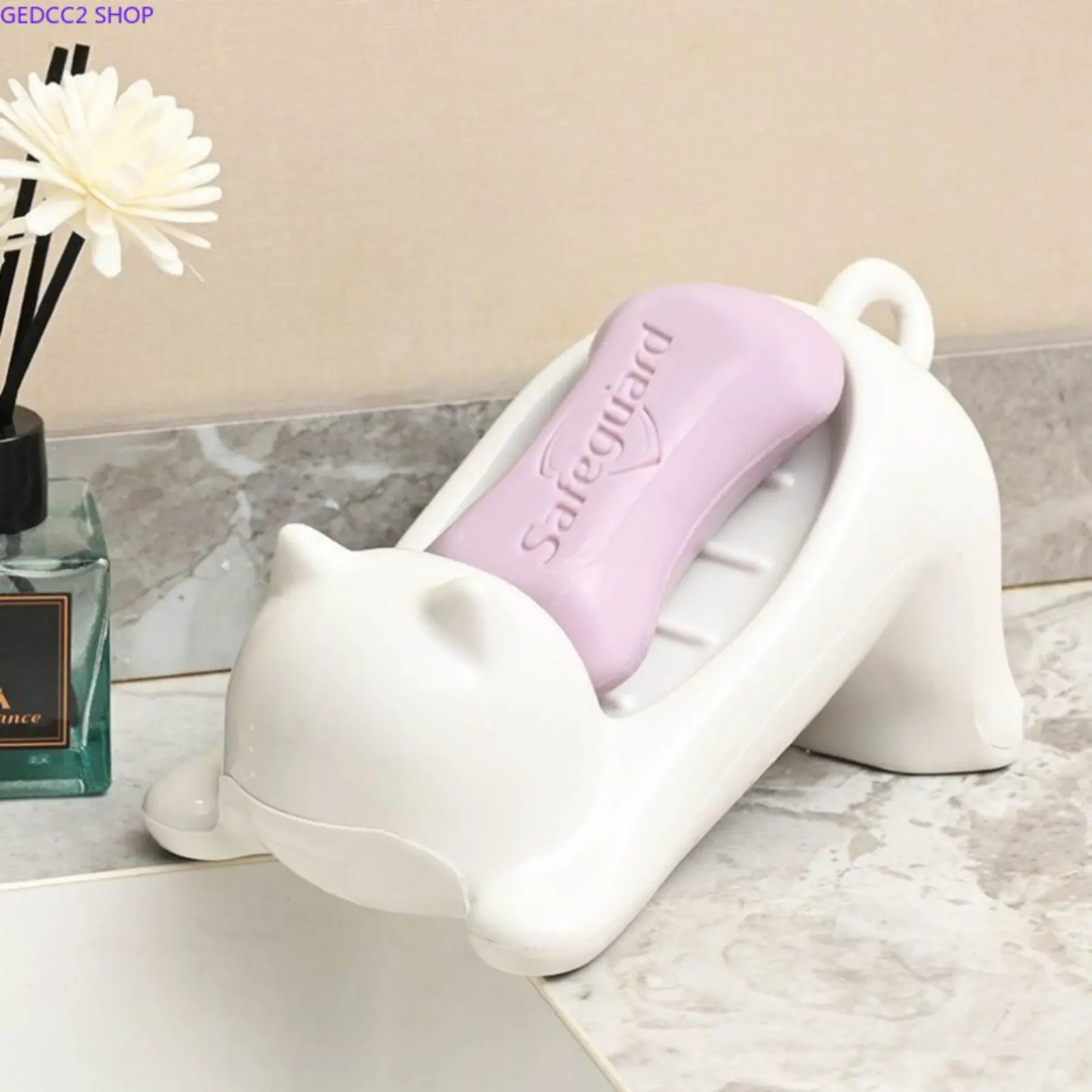 Cute Cat Soap Dish with Drainage Tray, Adorable Animal Soap Holder for Bathroom Sink, Kitchen Counter & Shower Storage, Cat Lover Home Decor Gift