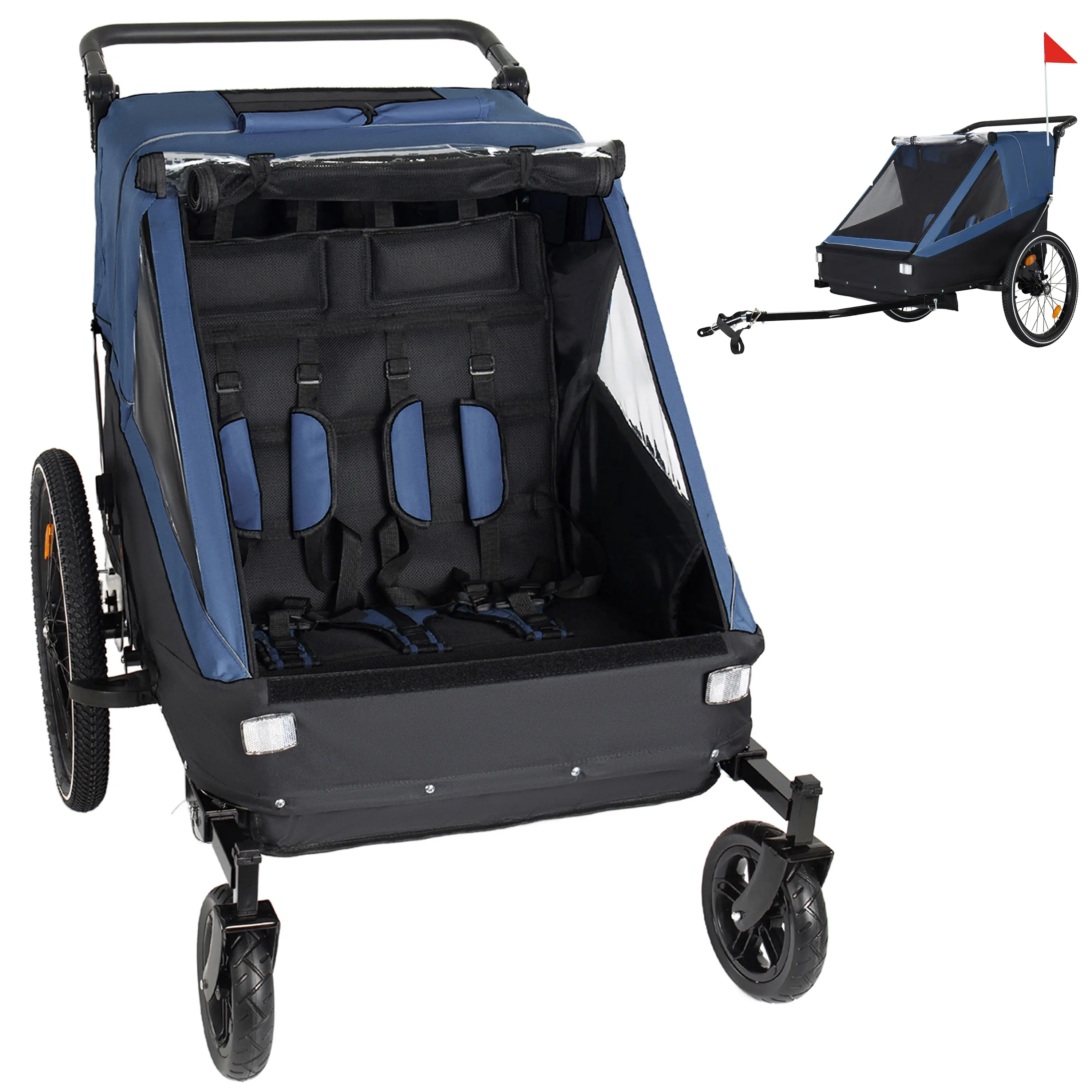 ARCH 2-in-1 Kids Bike Trailer and Stroller for 1 to 2 Children, Jogging Function, Foldable Compact Storage, Universal Bike Hitch, 5-Point Harness, Storage Bags, Dark Blue, Outdoor Cycling Child Carrier, Home Furniture and Household Product Search