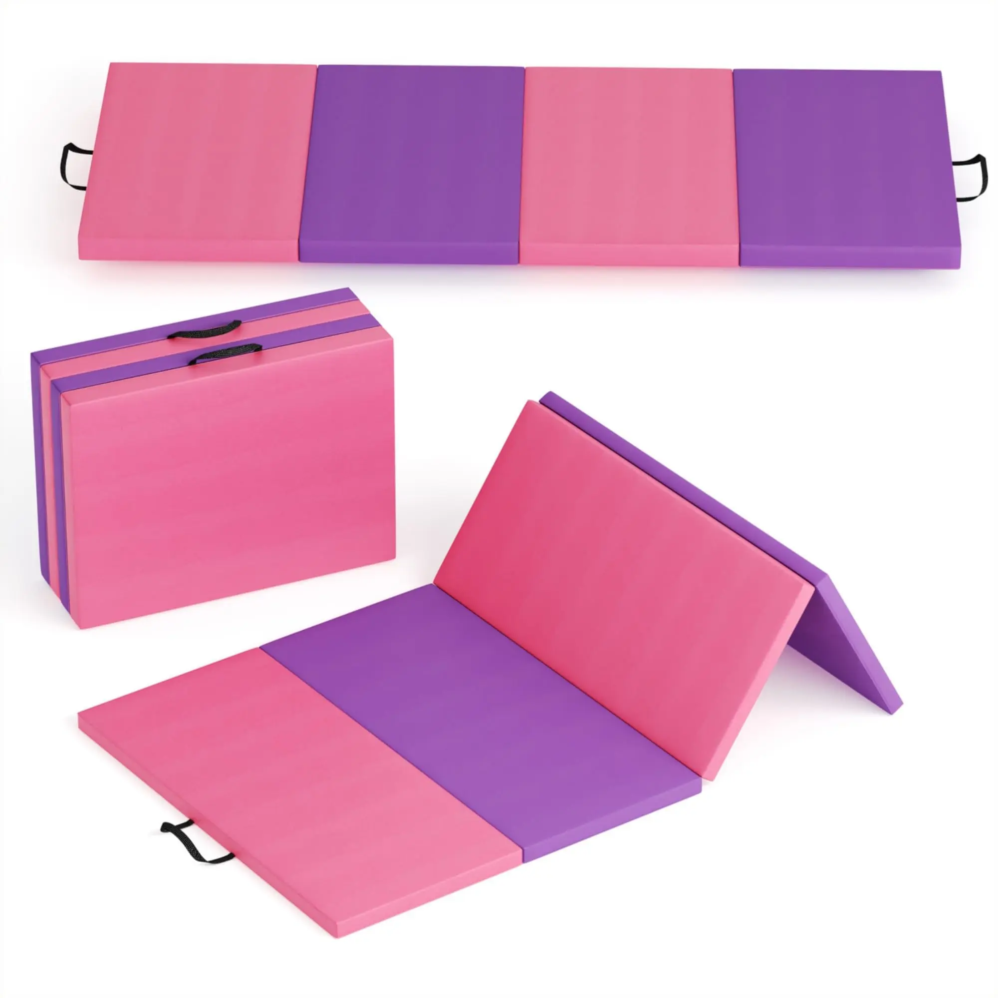 Thick Fitness Mat - High-Density Foldable PU Leather EPE Foam Collapsible Training Mat, 6'x2'x2" Thickness, Sweat-Proof Portable Home Gym Equipment with Carrying Handles for Kids Training