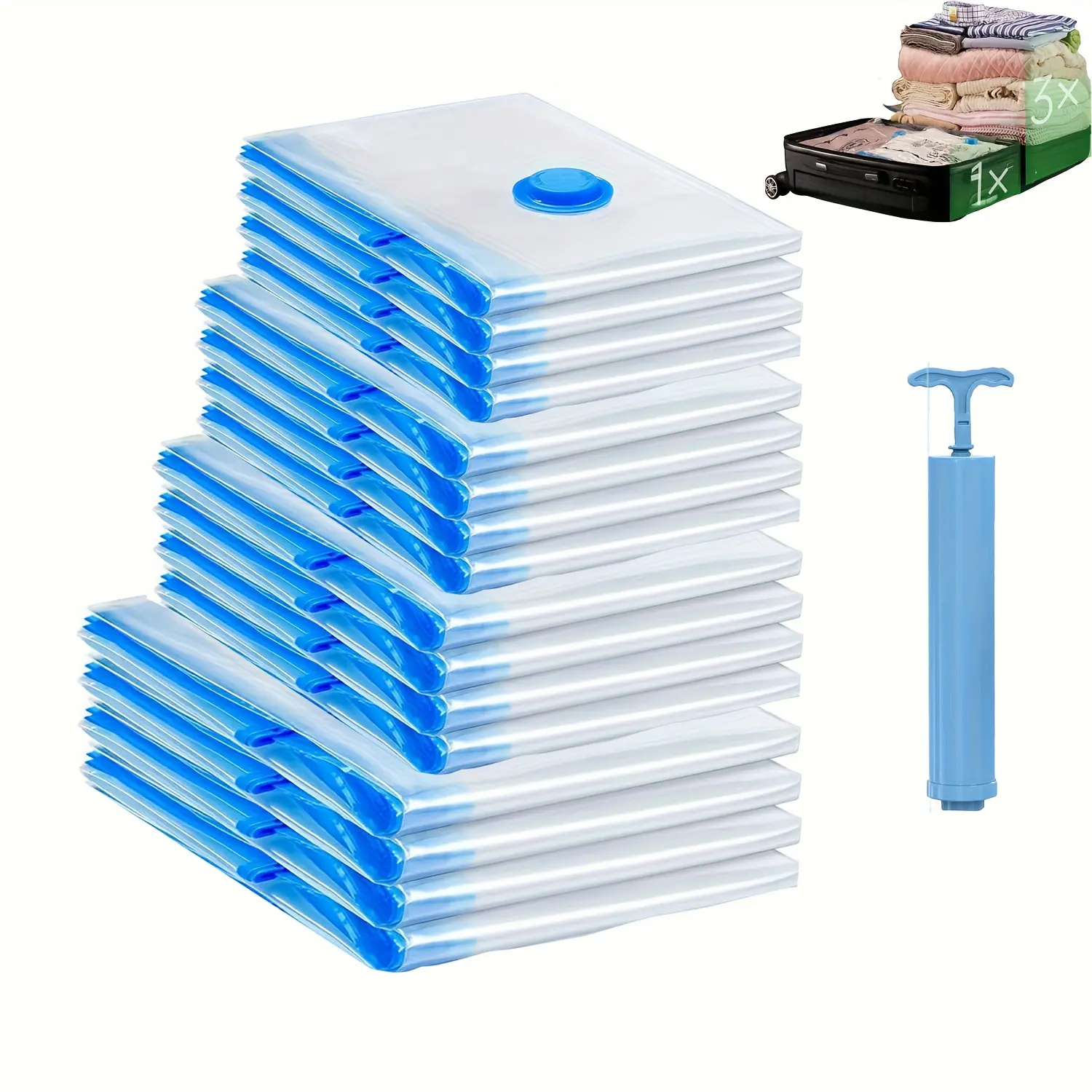 Vacuum Seal Storage Bags, L/XL/XXL/XXXL Jumbo Extra Large Space Saver Compression Bags for Clothes Pillows Comforters Blankets, Ideal for Travel & Home Use, Hand Pump Included
