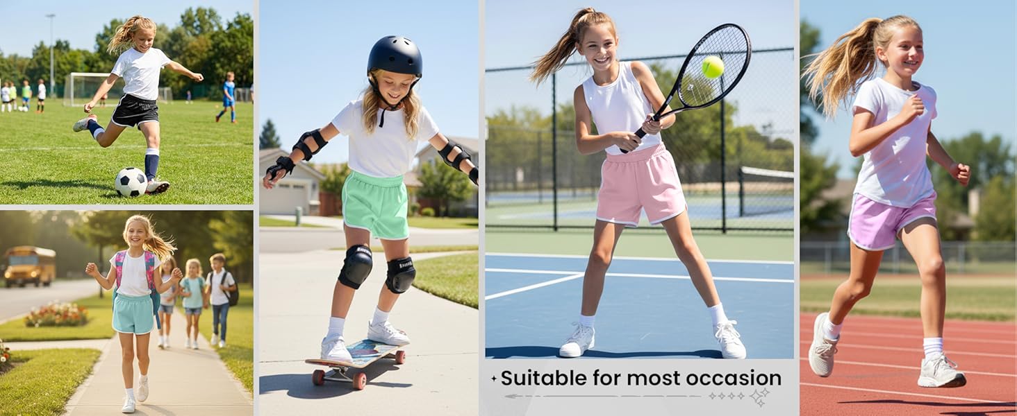 4 Pack Girls Athletic Shorts Quick Dry Kids Active Dolphin Running Gym Shorts Lightweight Soccer Shorts