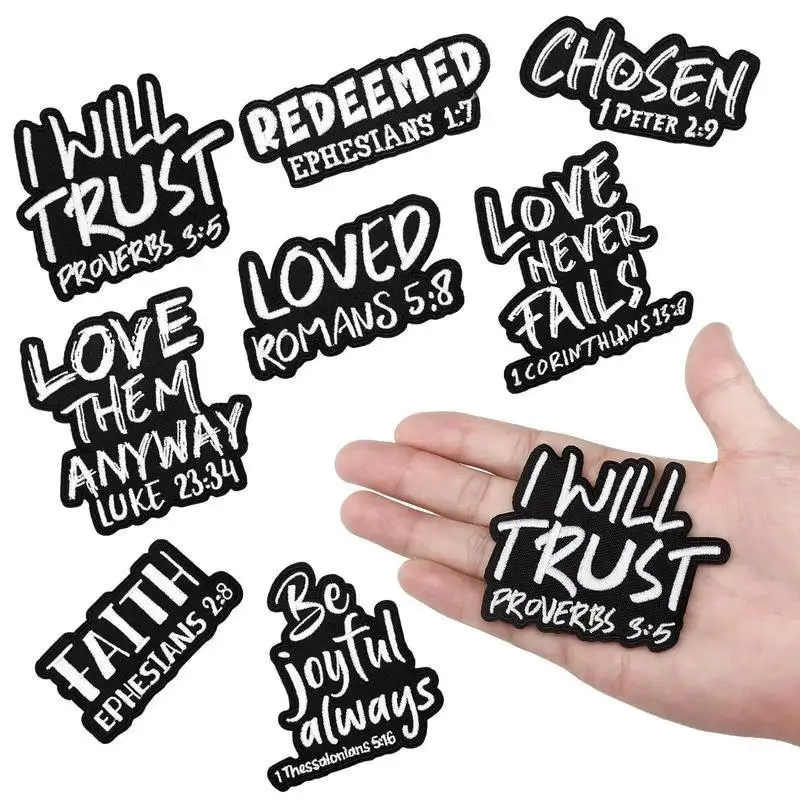 Christian Stylish & Unique Embroidered Iron-On/Sew-On Patches Set (8-9PCS), Bible Verse Appliques for Jackets, Hats, DIY Clothing Accessories, Stylish Embroidery, Unique Embroidery, Appliques Embellishments, Bible Verses, Embroidering Design, Diy Projects