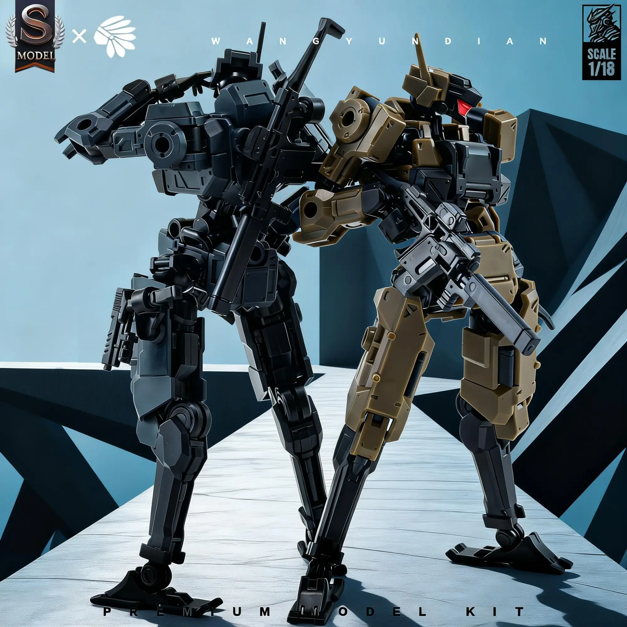 2-Pack Tactical Mecha Model Kit, 1/18 Scale Cyberpunk Robot, 4.41 Inch Modular Soldier, DIY Sci-Fi Military Build