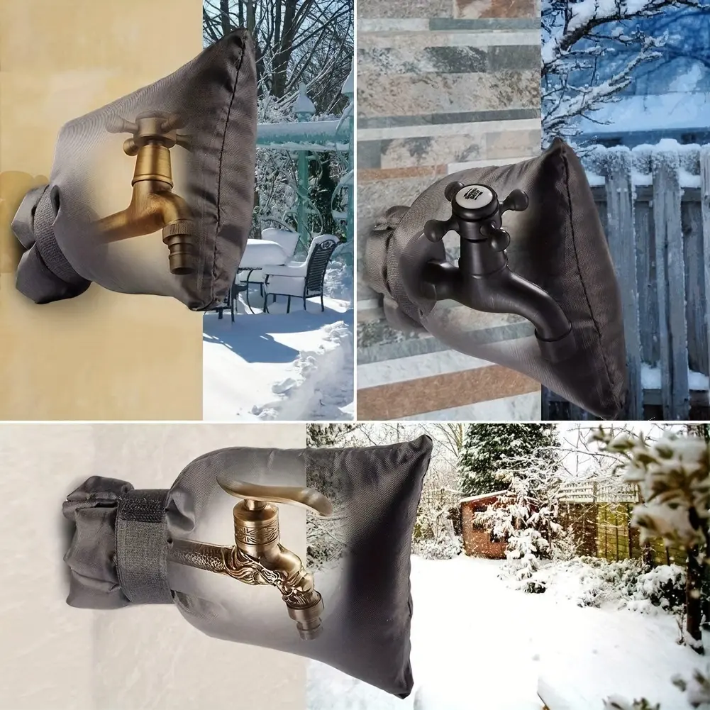 [Outdoor Faucet Cover] Heavy-Duty 420D Oxford Cloth Classic Outdoor Faucet Cover - Fire Retardant, Freeze Protection, Reusable Spigot Backflow Preventer, Fixed Size 5.5inW x 8.5inH, Black, Durable, Easy Installation for Patio Garden Winter Insulation