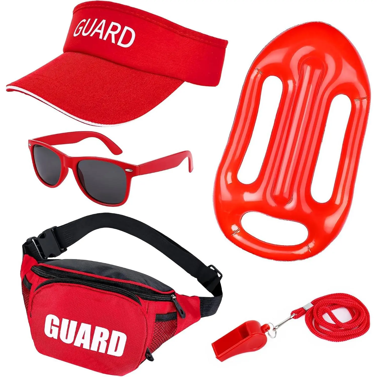 5 Pcs Lifeguard Costume Set with Visor Sunglasses, Fanny Pack, Floats, Whistle & Lanyard for Men Women Beach Fancy Dress Party AccessoriesGift